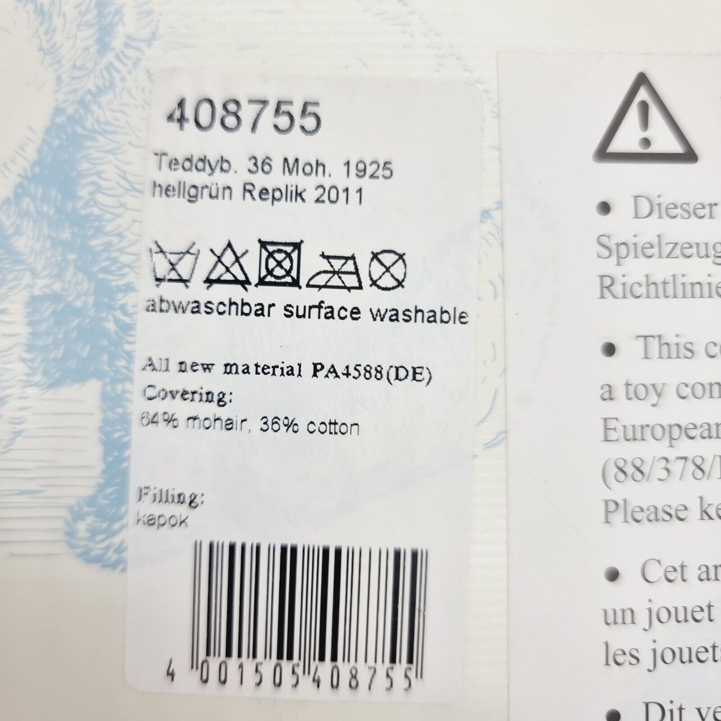 Steiff 408755 Teddybär 1925 Replica hellgrün limitiert 1925 36 cm Mohair