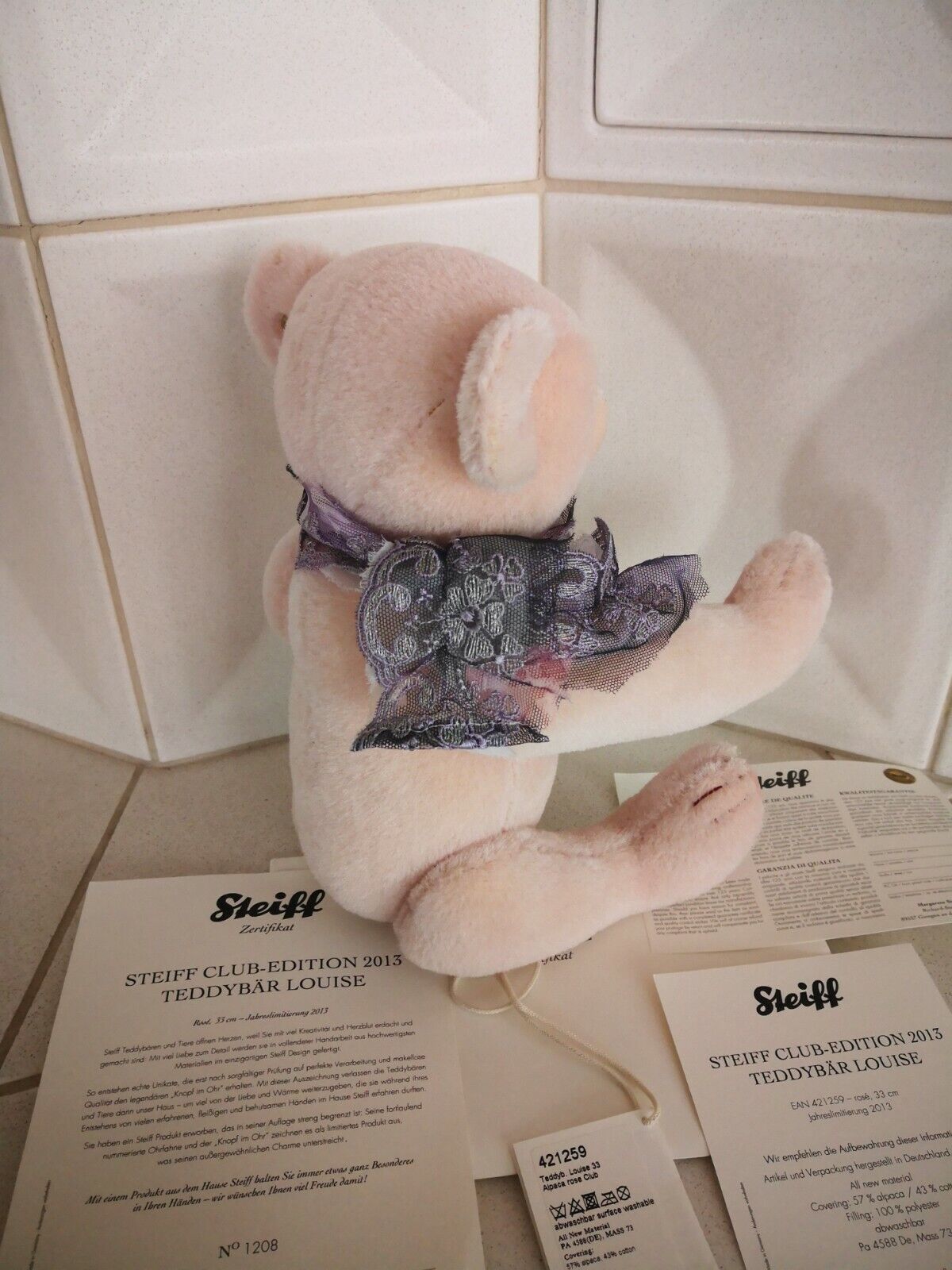 Steiff Club-Edition 2013 Teddybär Louise, Rose, 33 cm, 421259, limitiert