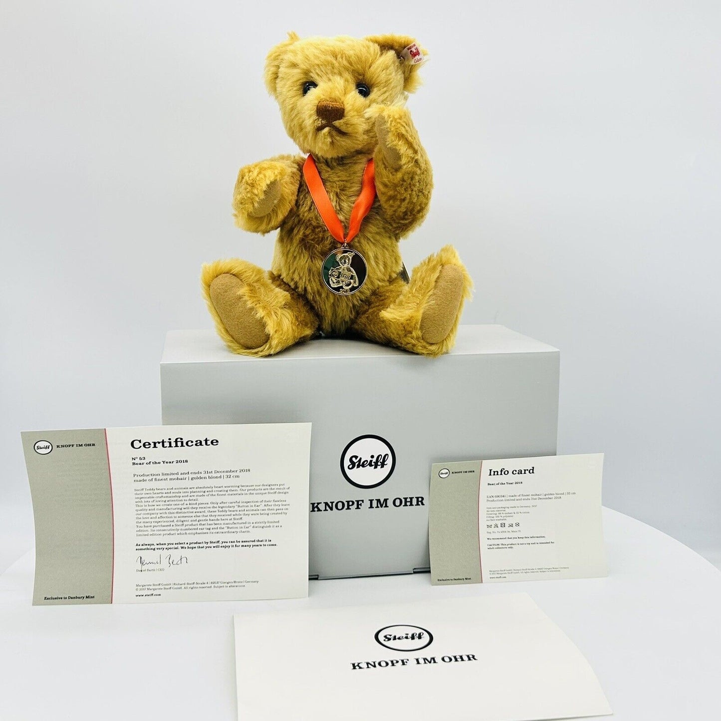 Steiff 690341 Danbury Mint Teddybär Year Bear 2018 Zeitlimitierung 32cm