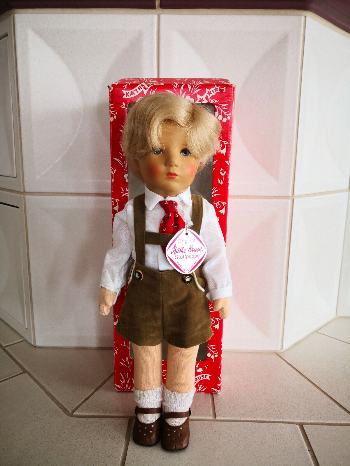 Käthe Kruse Puppe IX Fritzel blond 35 cm aus 1986 Donauwörth Lederschuhe