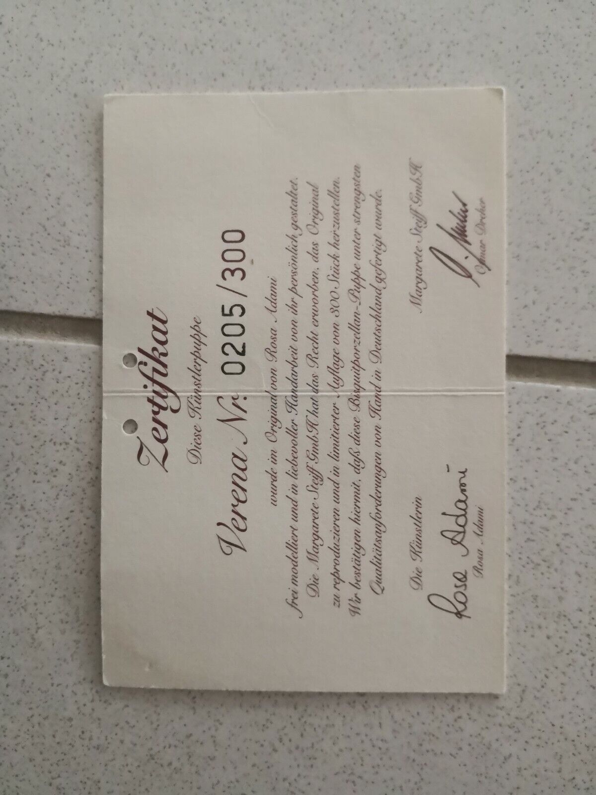 Steiff Künstlerpuppe Verena von Rosa Adami limitiert auf 300 Stück von 1993-96