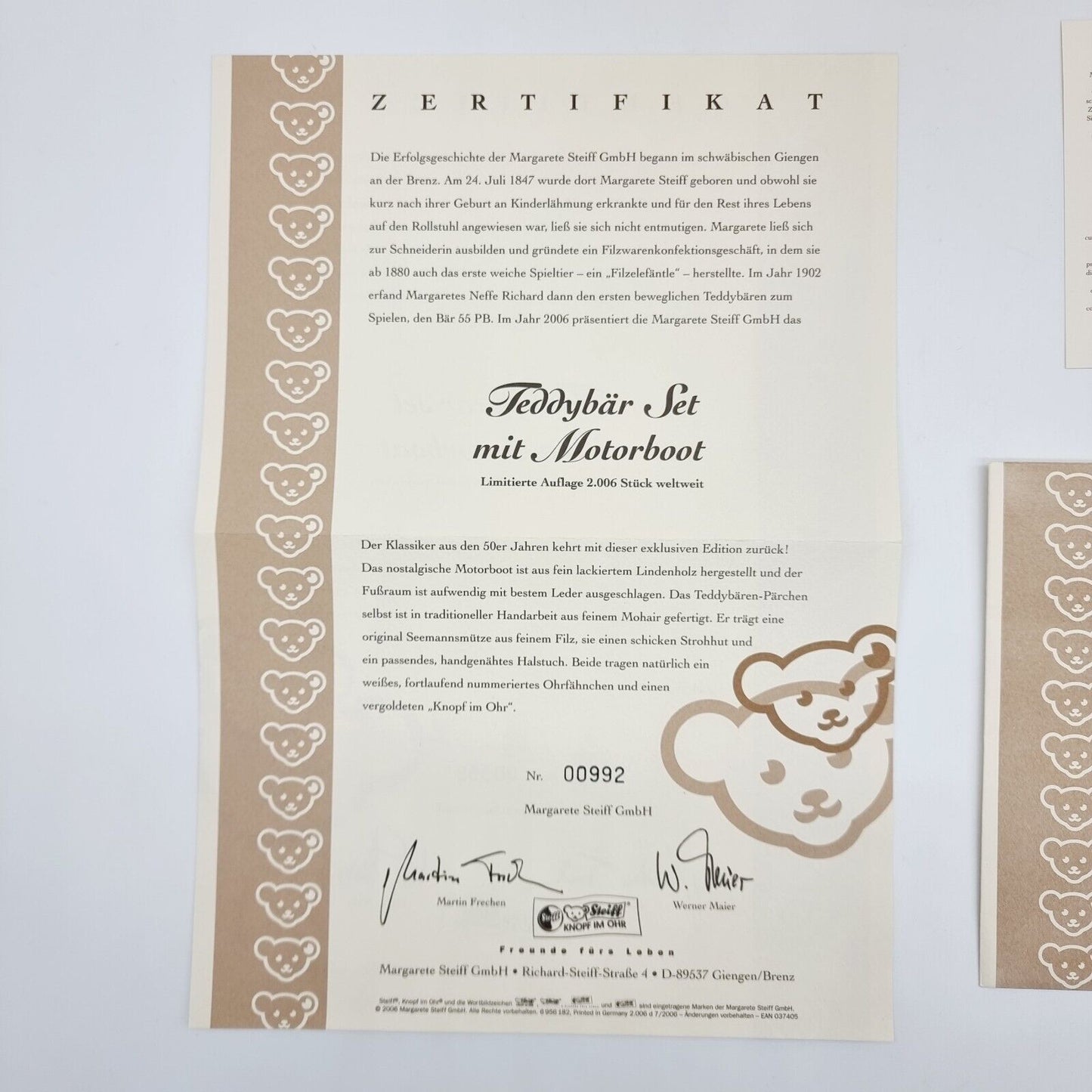 Steiff Teddybär Set mit Motorboot 037405 limitiert 2006 OVP Zertifikat