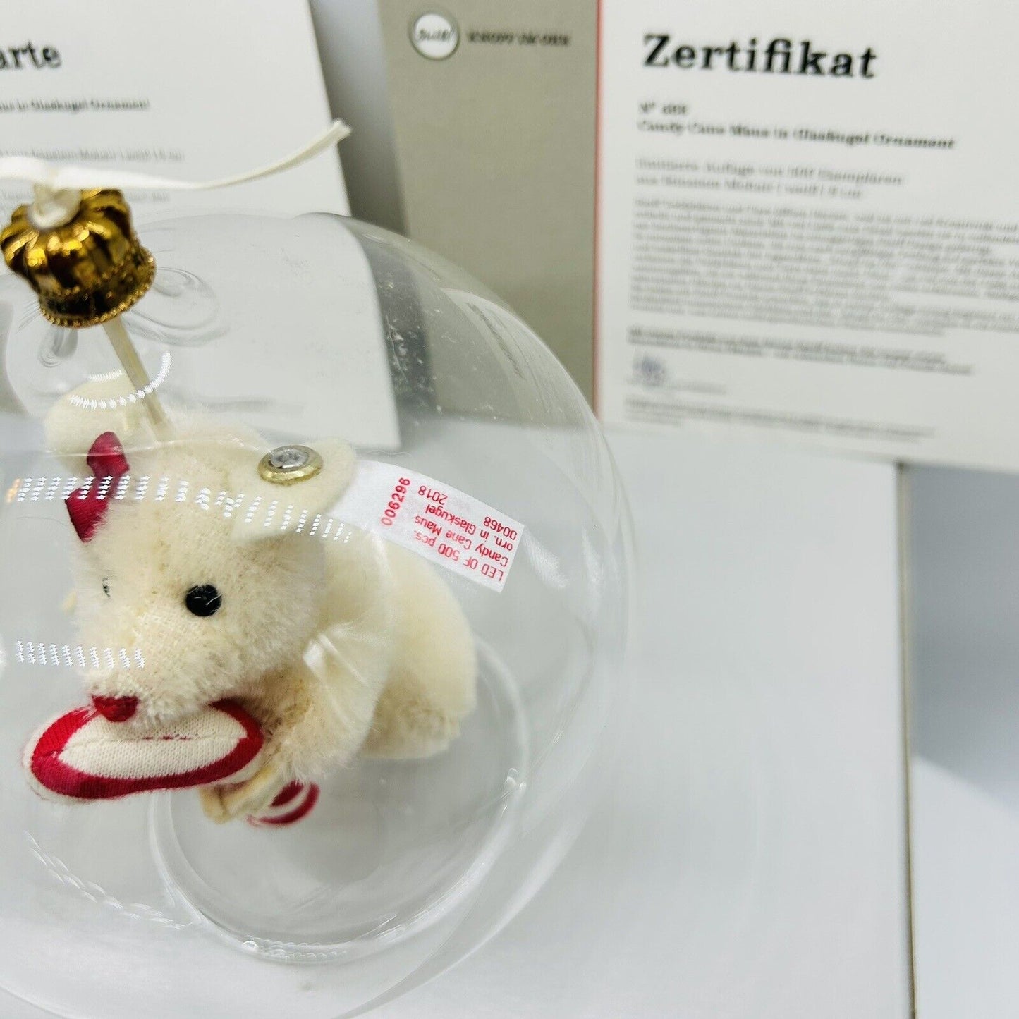 Steiff 006296 Ornament Candy Cane Maus in Glaskugel limitiert 500 8 cm