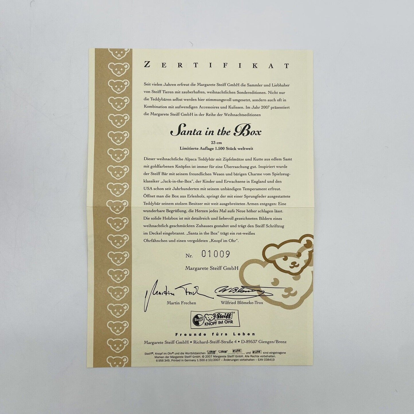 Steiff Santa in the box 038419 limitiert 1500 23 cm Mohair