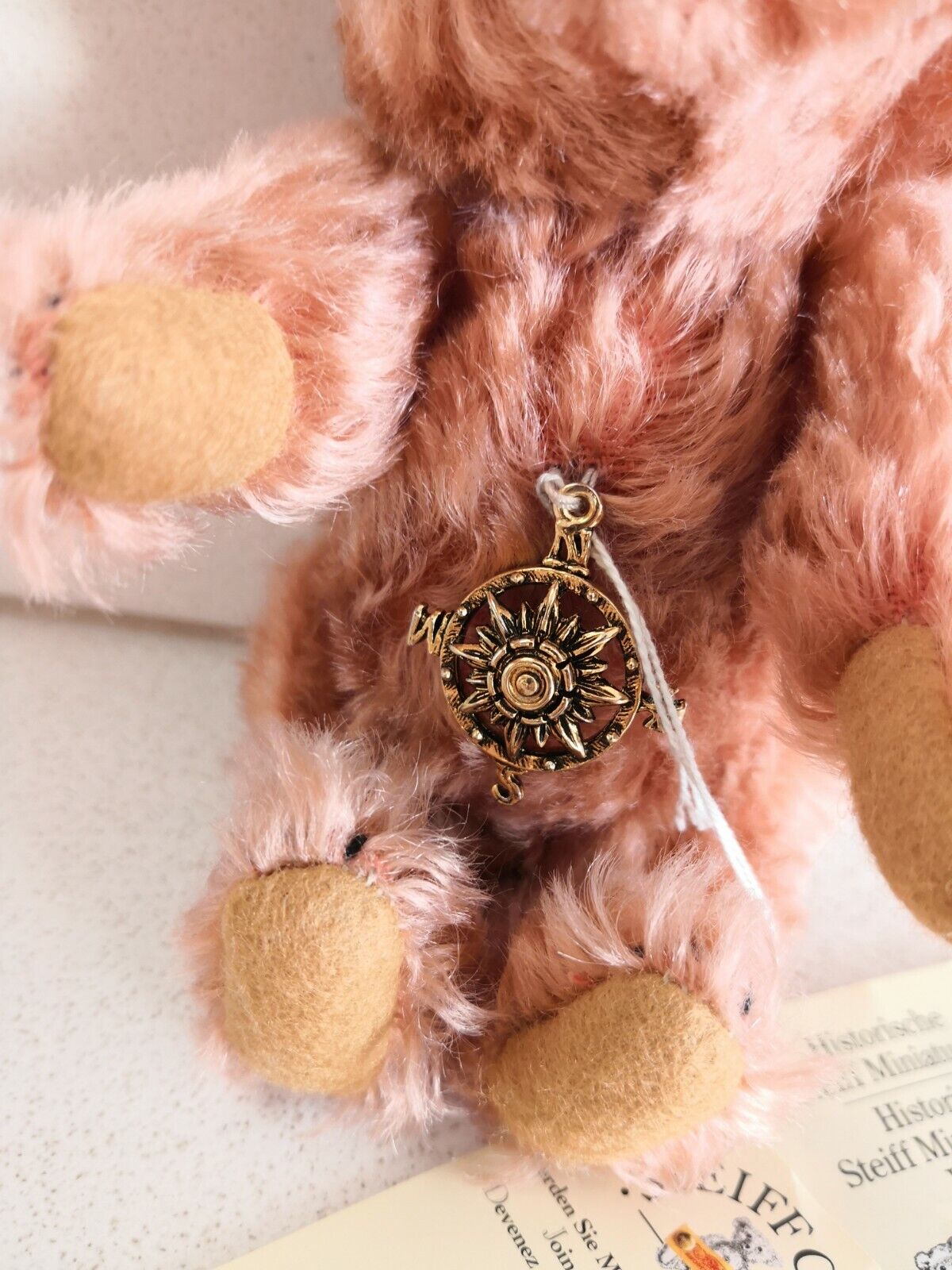 Steiff Teddy - Genuine Mohair - 16 cm - 029608 - Zertifikat - Top Zustand Knopf