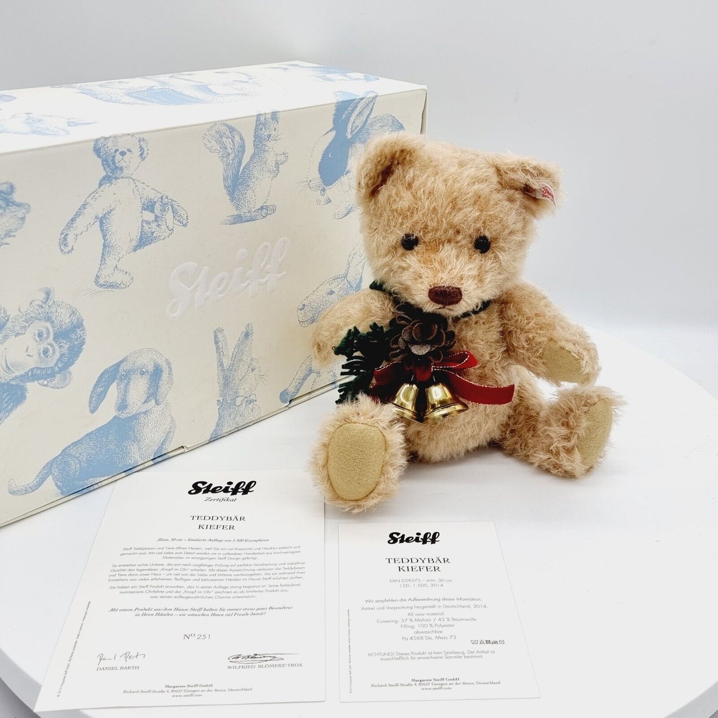 Steiff 034275 Teddybär Kiefer Weihnachten limitiert 1500 aus 2014 30 cm Mohair