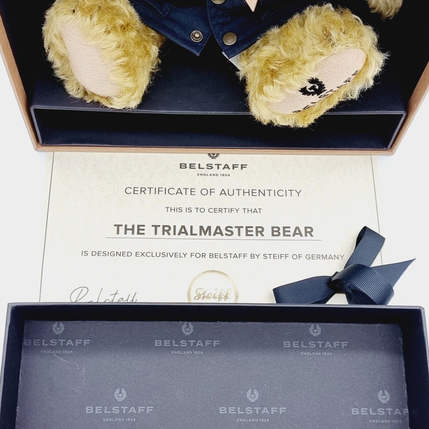 Steiff Belstaff Trialmaster 690679 Teddybär mit Mantel 35 cm Mohair Knopf Fahne