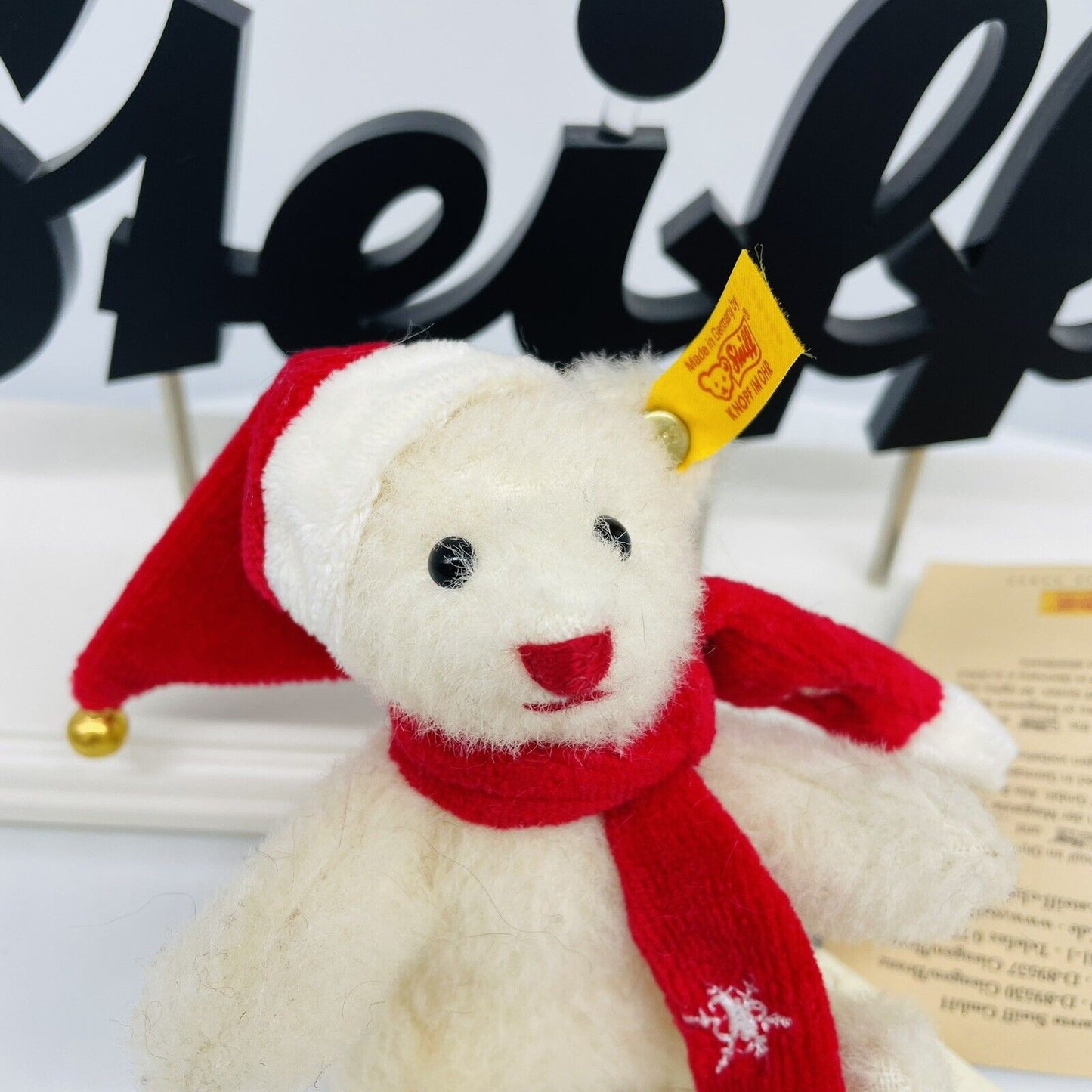 Steiff Anhängerteddy mit Weihnachtsmütze 028366 8cm Mohair