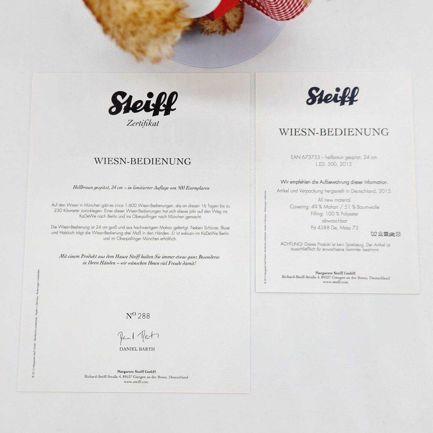Steiff Teddybär Wiesn-Bedienung 673733 limitiert 500 aus 2015 24cm