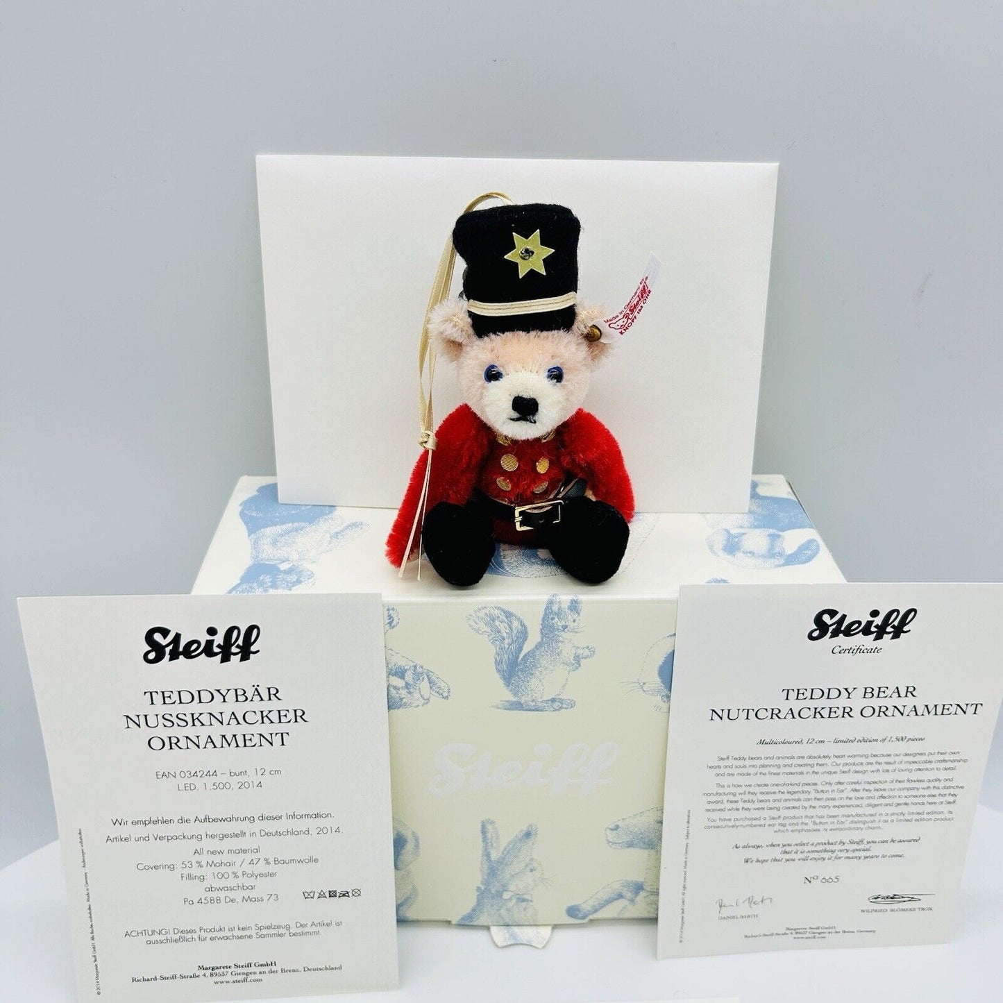 Steiff 034244 Ornament Teddybär Nussknacker limitiert 1500 aus 2014 12 cm Mohair