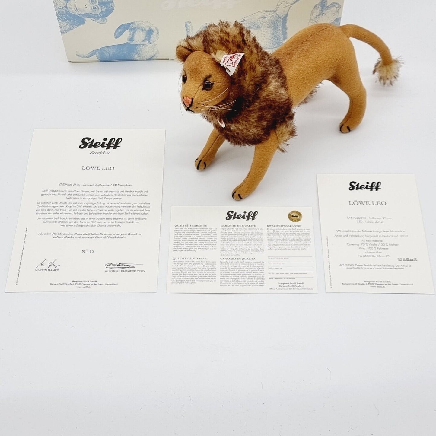 Steiff Löwe LEO Filzlöwe 21 cm groß hellbraun stehend 035098 limitierte Auflage