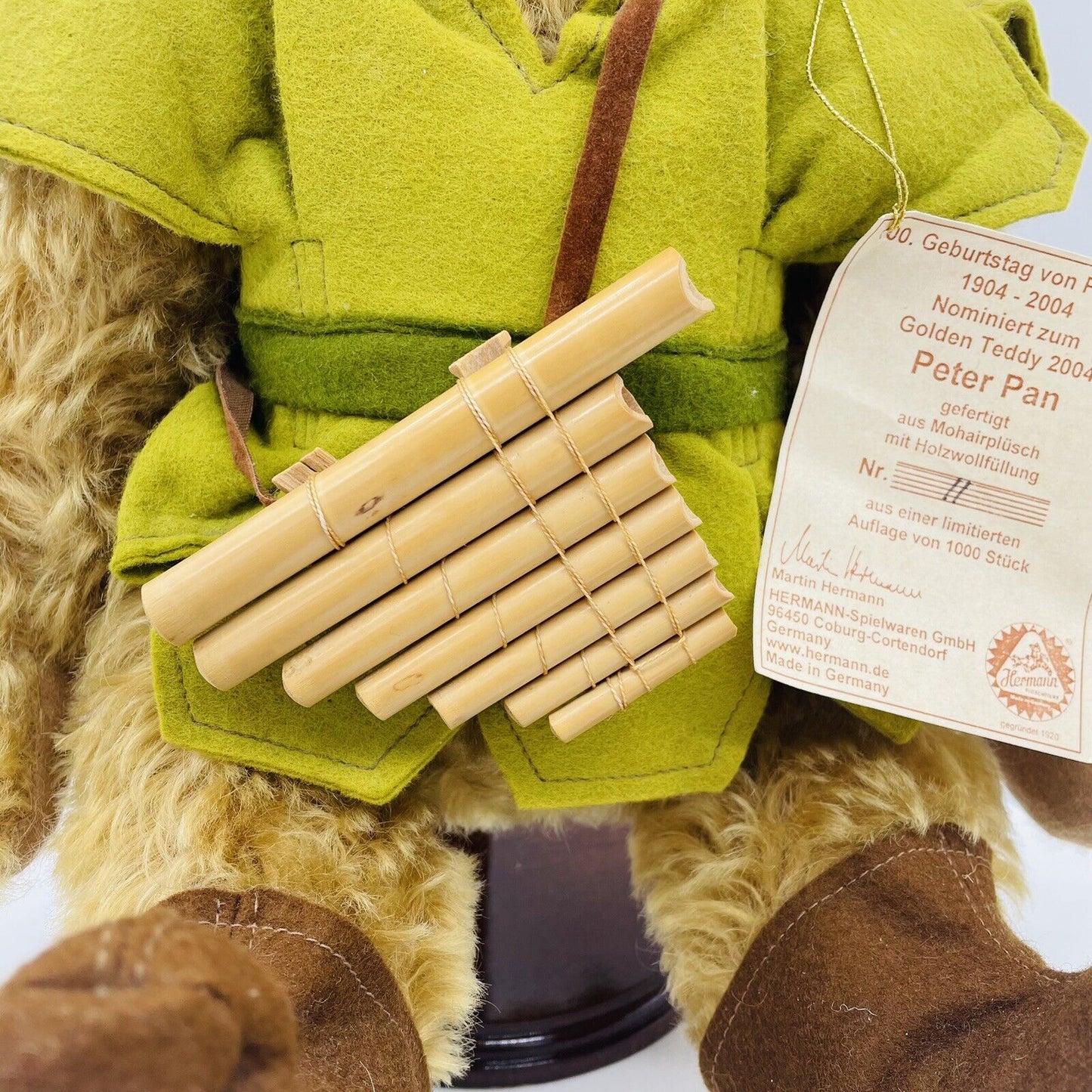 Hermann Coburg Teddybär Peter Pan 100. Geburtstag limitiert 1000 aus 2004 Mohair