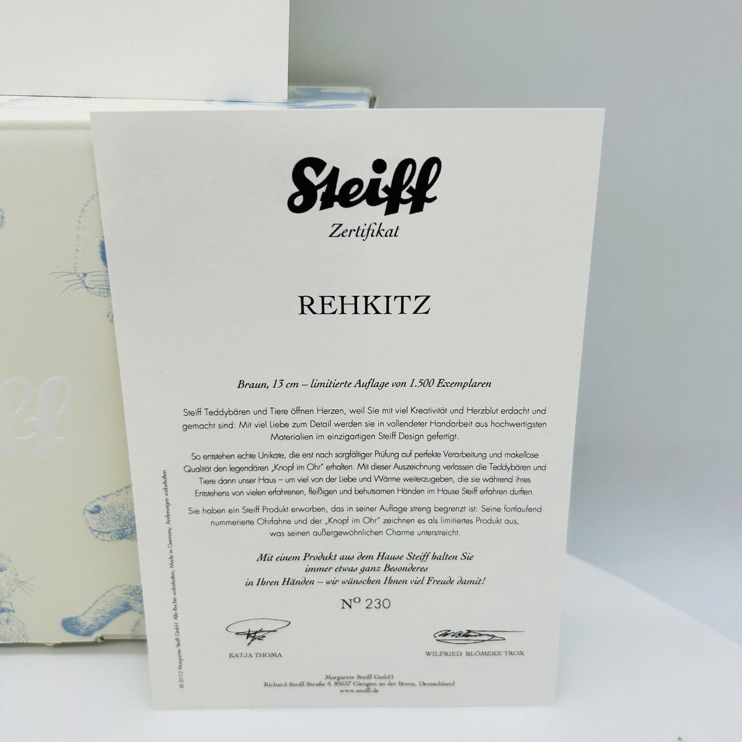 Steiff 036705 Reh Rehkitz limitiert 1500 13 cm Mohair