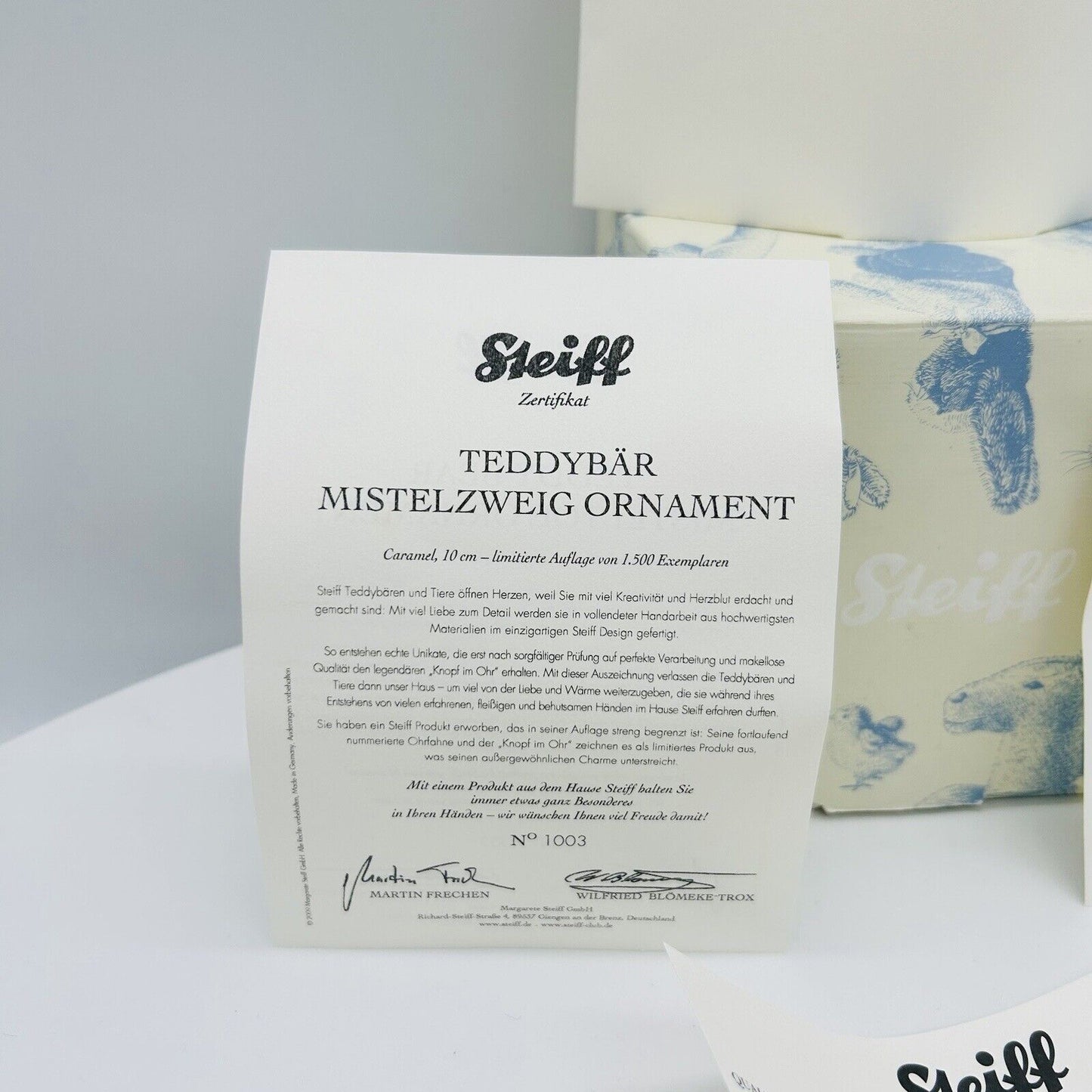 Steiff 036248 Ornament Teddybär Mistelzweig limitiert 1500 aus 2009 10 cm