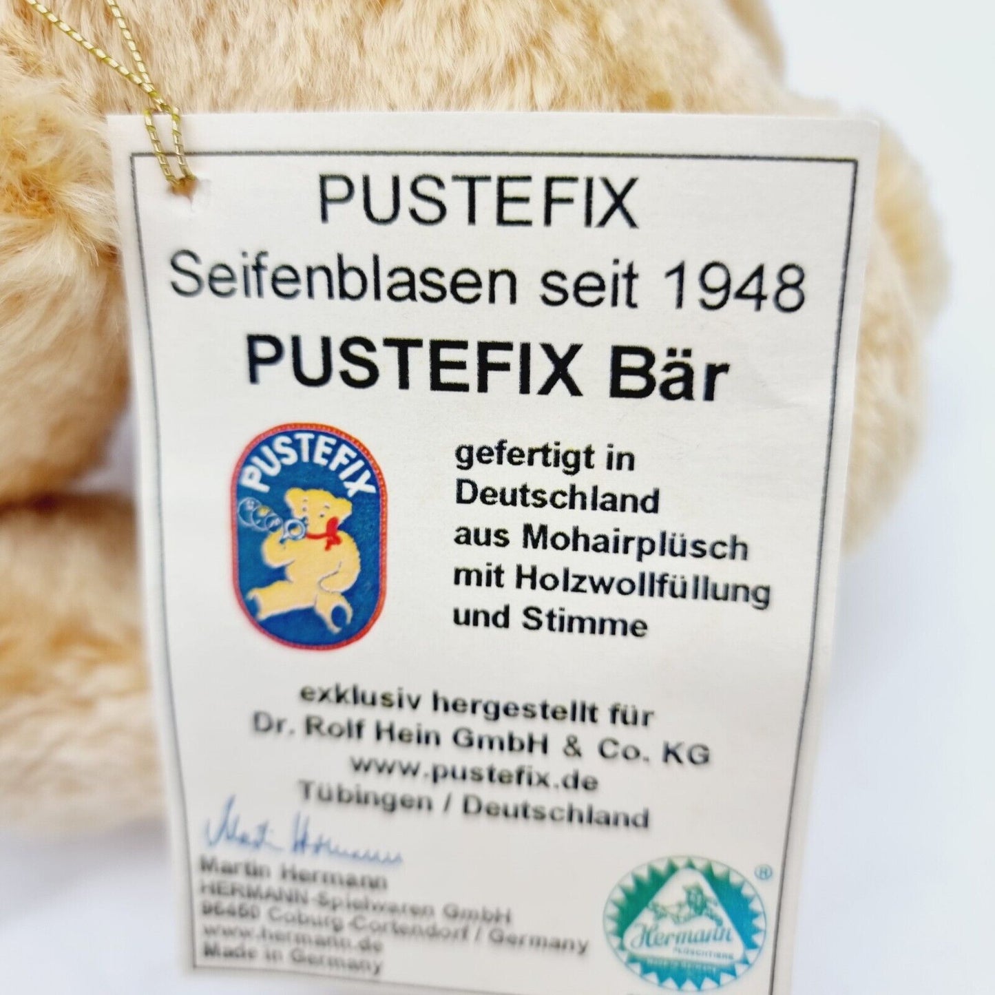 Hermann PUSTEFIX Seifenblasen Teddybär 28 cm seit 1948