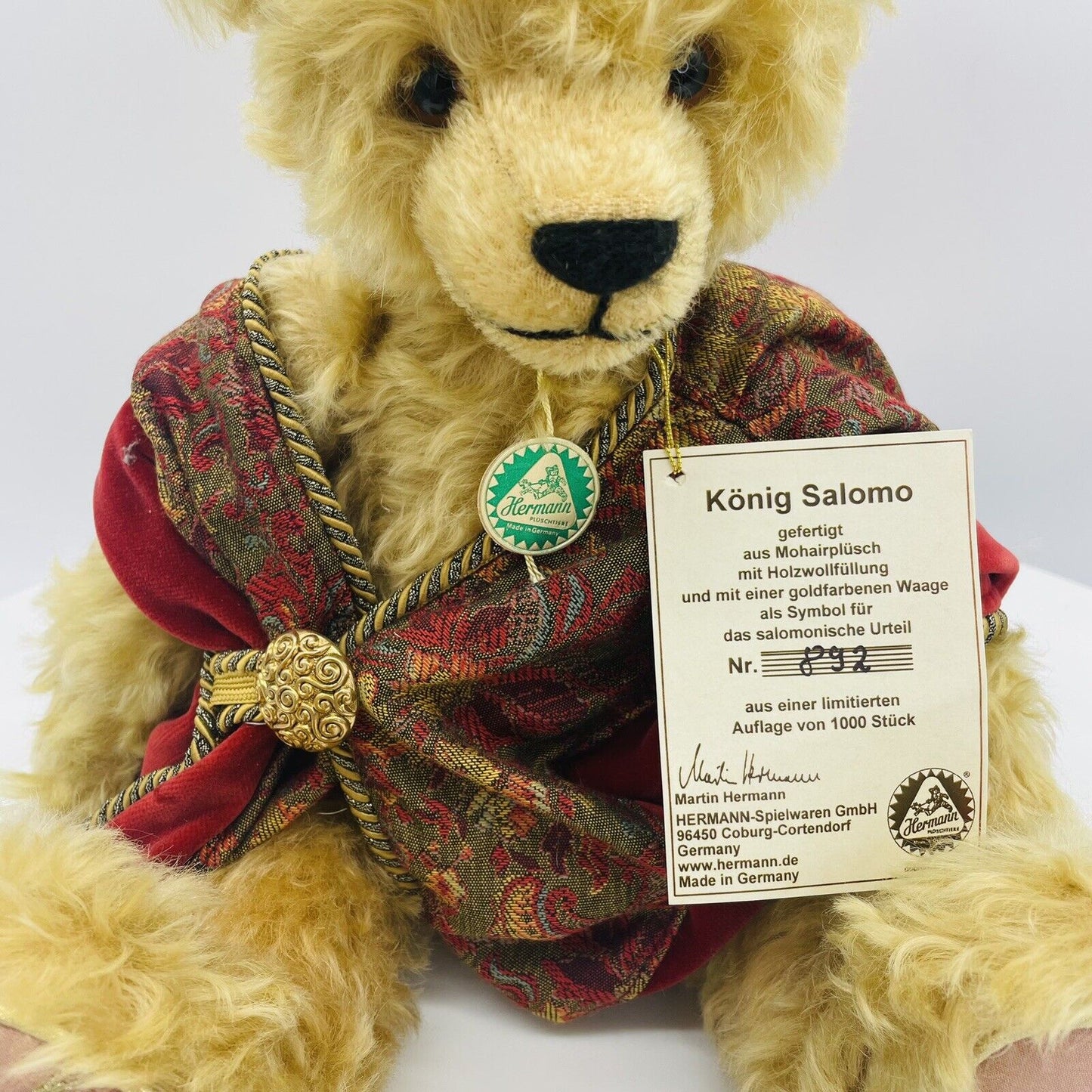 Hermann Coburg Teddybär König Salomo aus der Bibelserie limitiert 1000 40cm