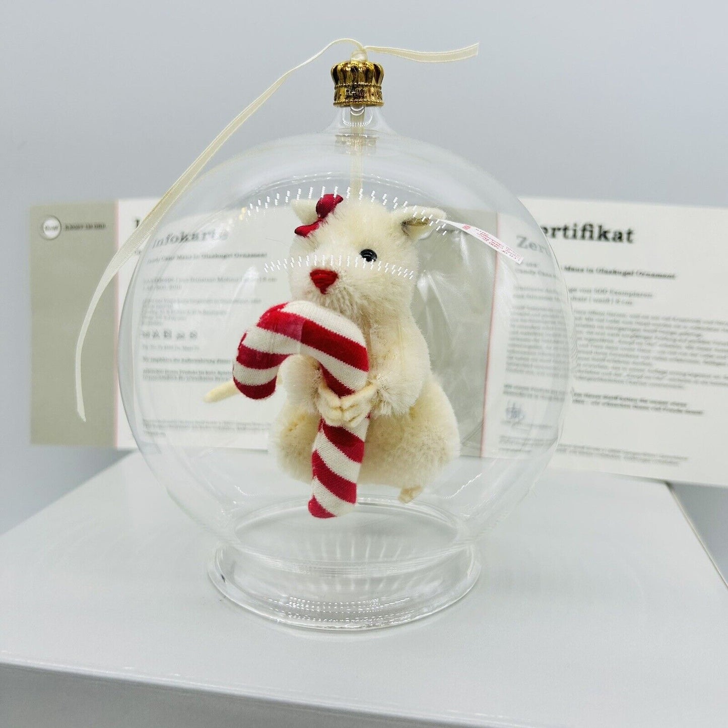Steiff 006296 Ornament Candy Cane Maus in Glaskugel limitiert 500 8 cm