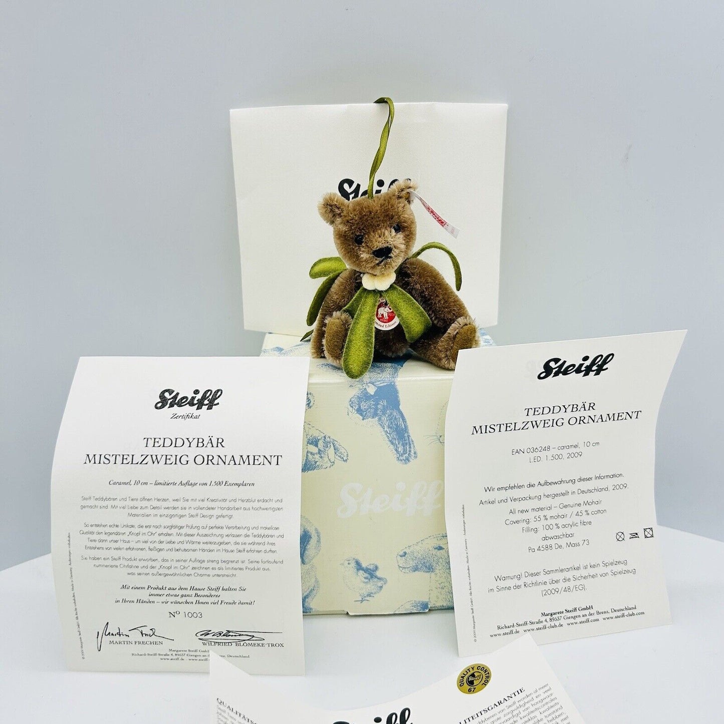 Steiff 036248 Ornament Teddybär Mistelzweig limitiert 1500 aus 2009 10 cm