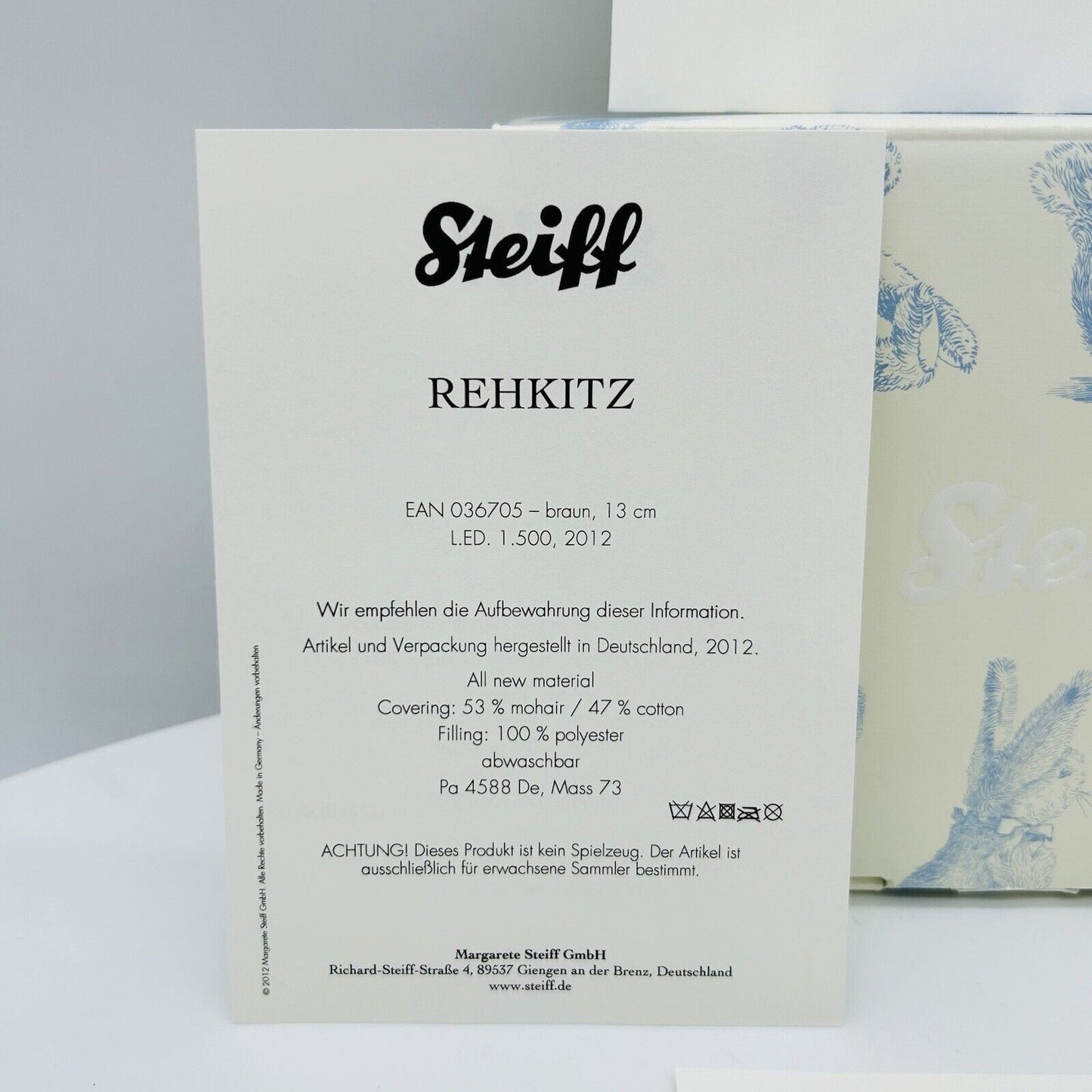 Steiff 036705 Reh Rehkitz limitiert 1500 13 cm Mohair