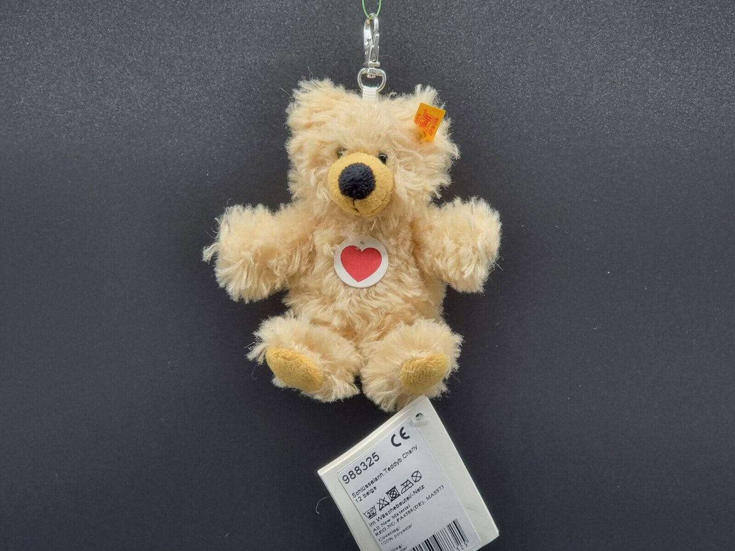 STEIFF Teddybär Schlüsselanhänger Plüsch Charly 12 cm NEU Herz KFS Knopf im Ohr