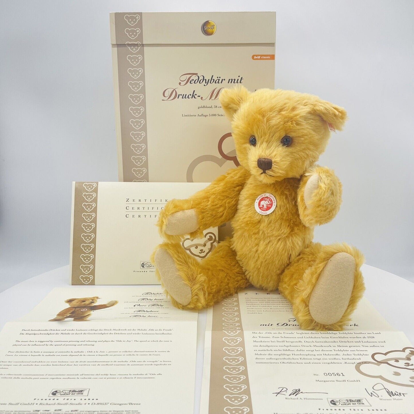 Steiff Teddybär mit Druck-Musikwerk 037160 limitiert 3000 38cm Mohair