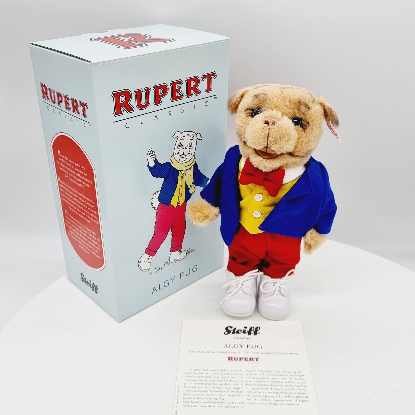 Steiff 653582 Mops Algy Pug aus Rupert limitiert 1500 aus 2008 30 cm Alpaca
