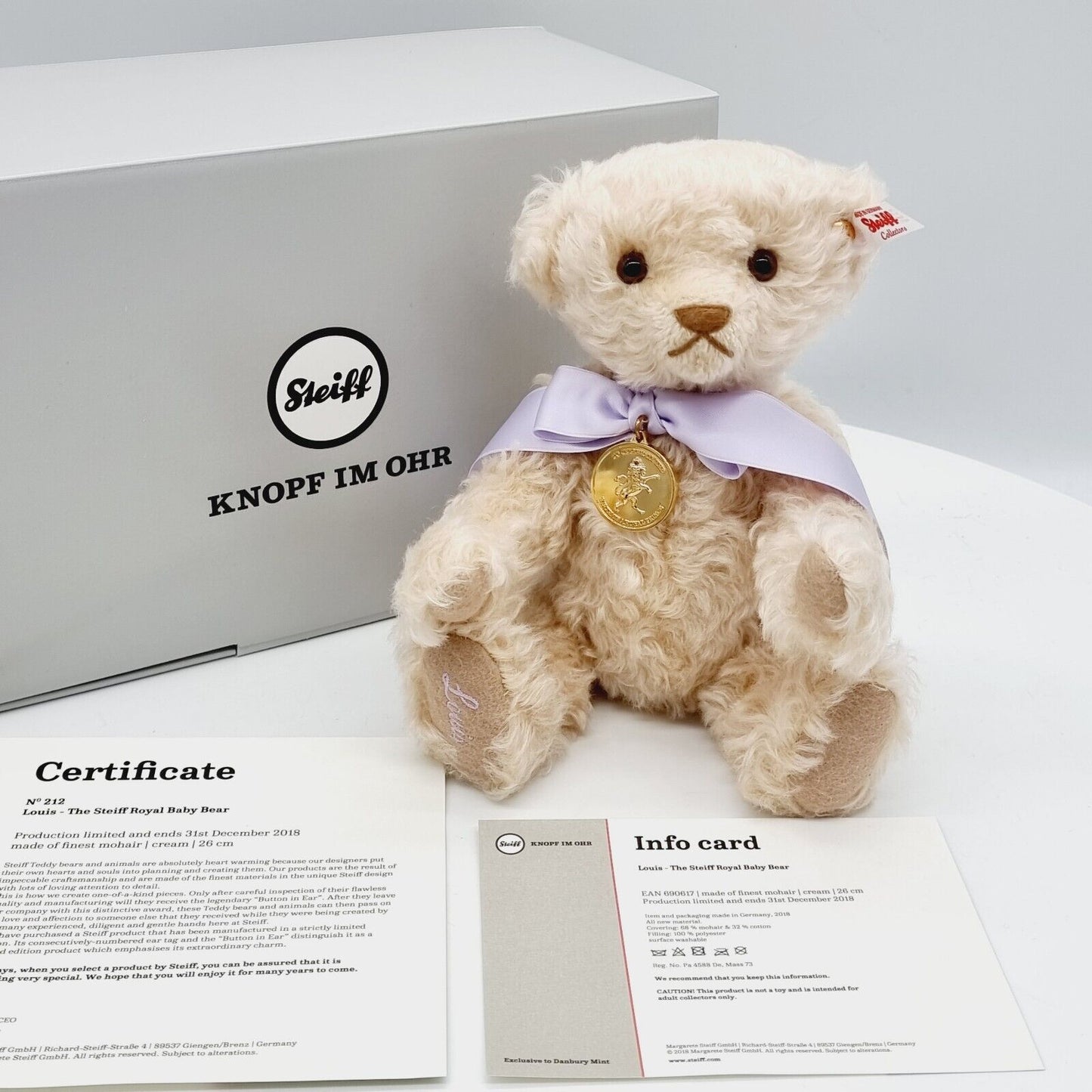 Steiff 690617 Teddybär Royal Baby Louis Zeitlimitierung aus 2018 26 cm Mohair