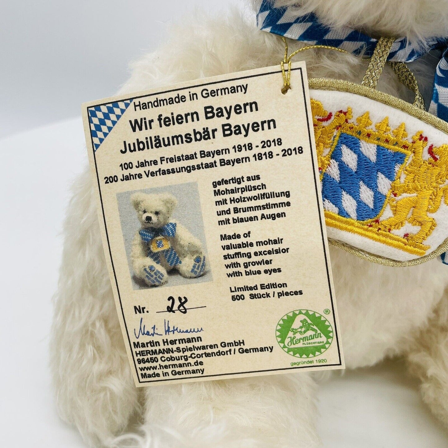 Hermann Coburg Teddybär Wir feiern Bayern limitiert 500 aus 2018 36cm