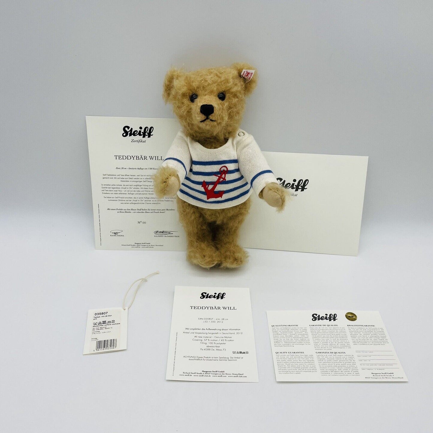 Steiff Teddybär Will 035807 limitiert 1500 aus 2012 28cm Mohair