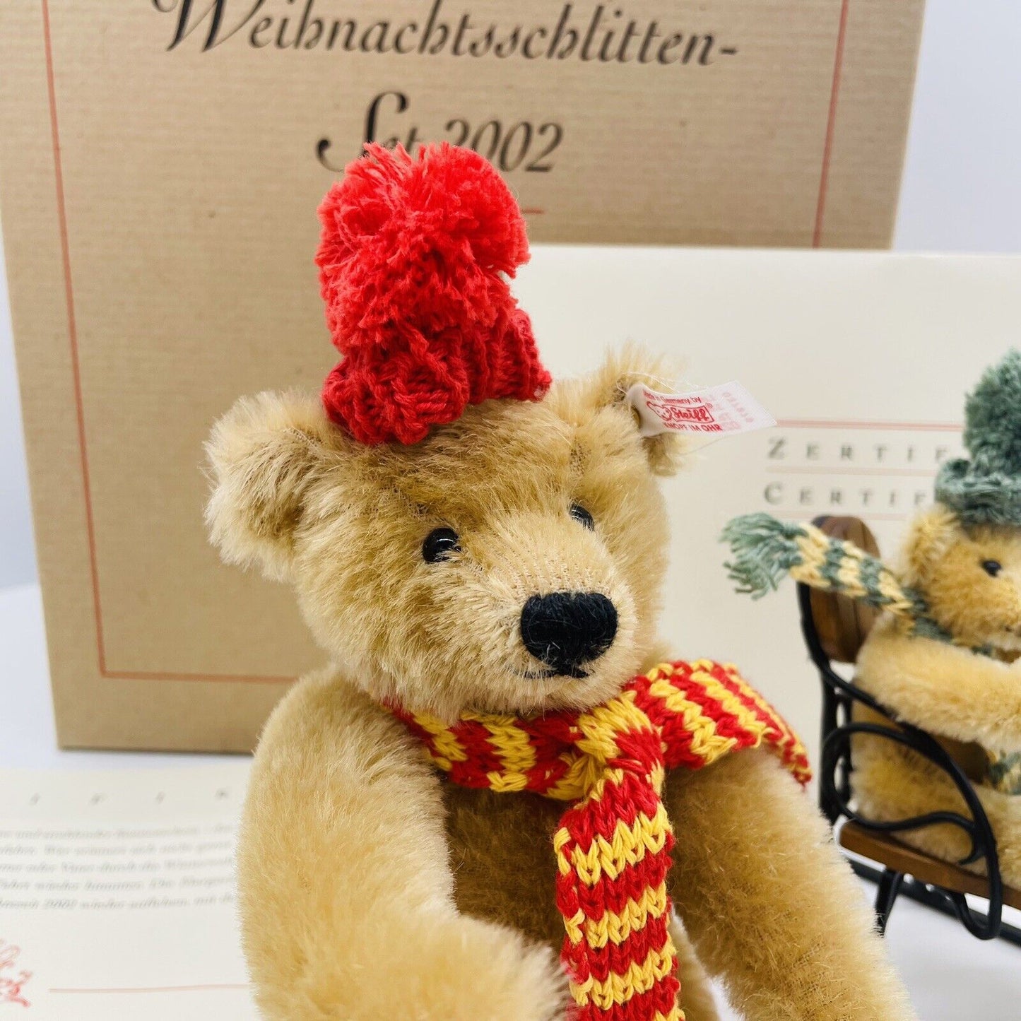 Steiff Weihnachtsschlitten-Set 2002 037979 limitiert 3000 aus 2002 16cm