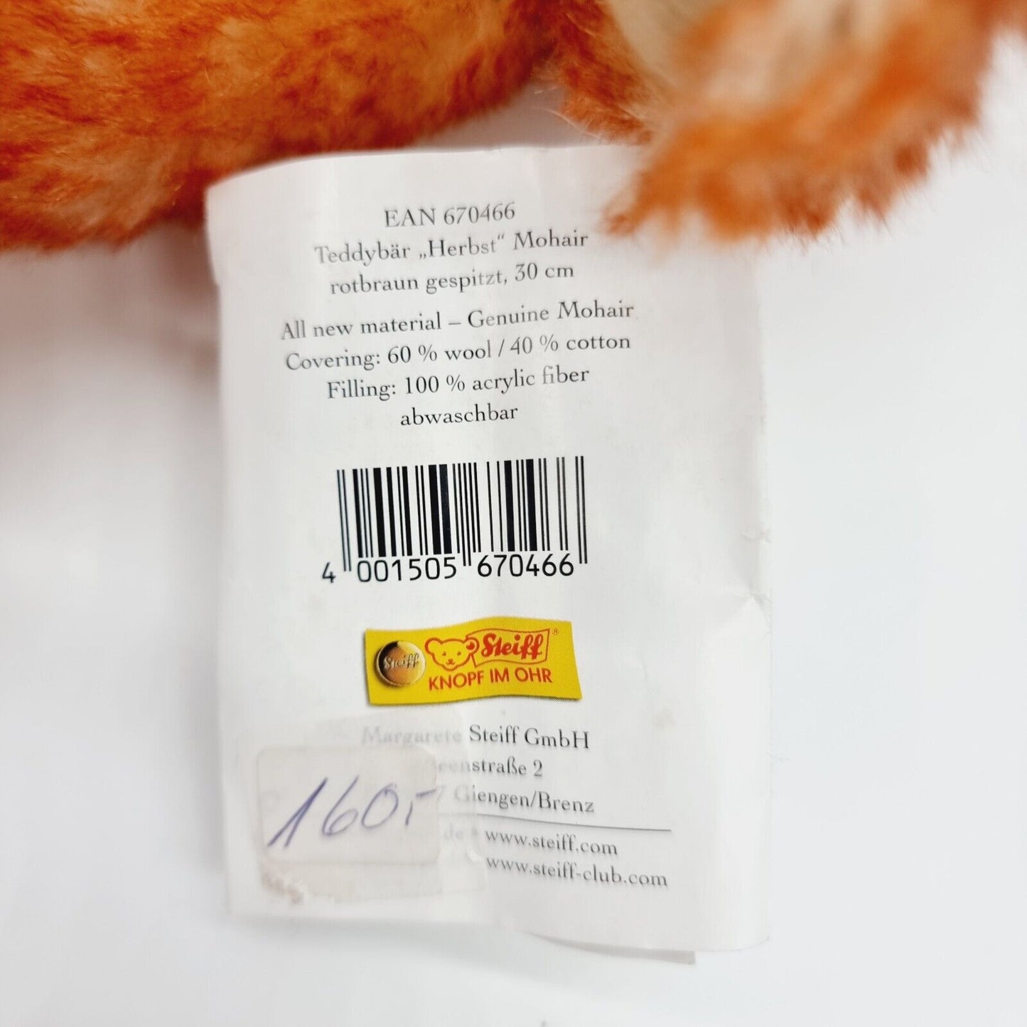 Steiff 670466 Teddybär Jahreszeiten Herbst 30cm limitiert 2000 rotbraun gespitzt