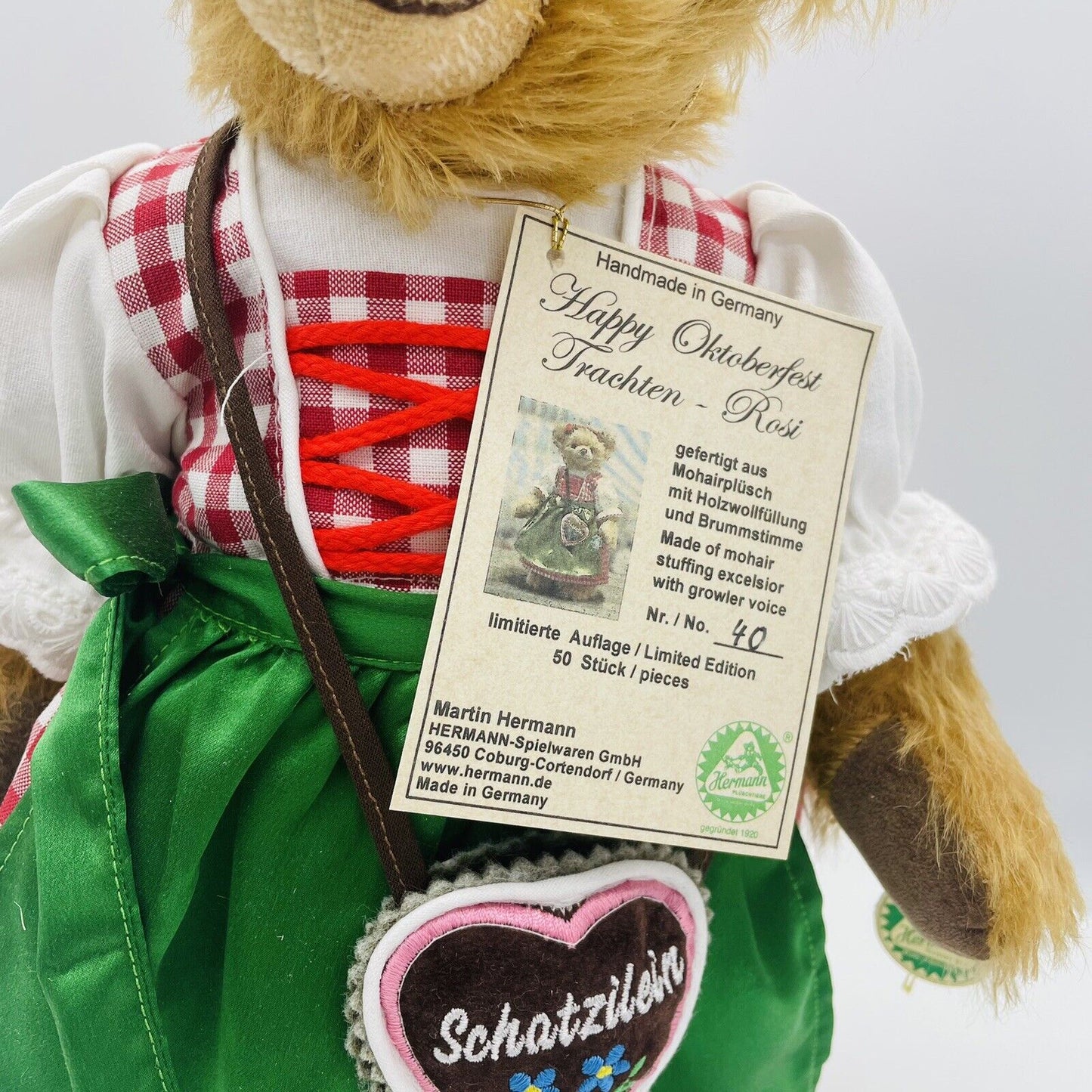 Hermann Coburg Teddybär Oktoberfest Trachten-Rosi mit Dirndl limitiert 50 35cm