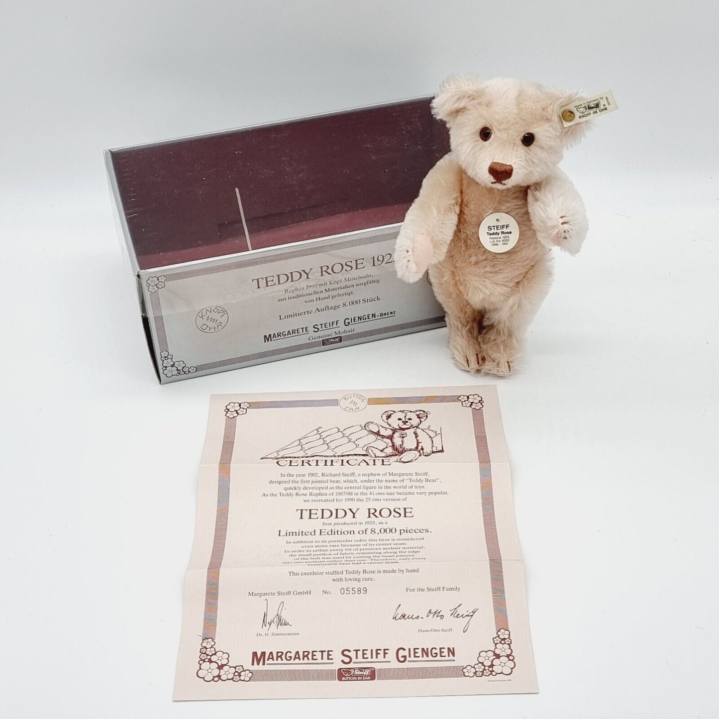 Steiff TeddyBär 407154 Rose 25 cm. Mit Ovp & Zertifikat. Top Zustand