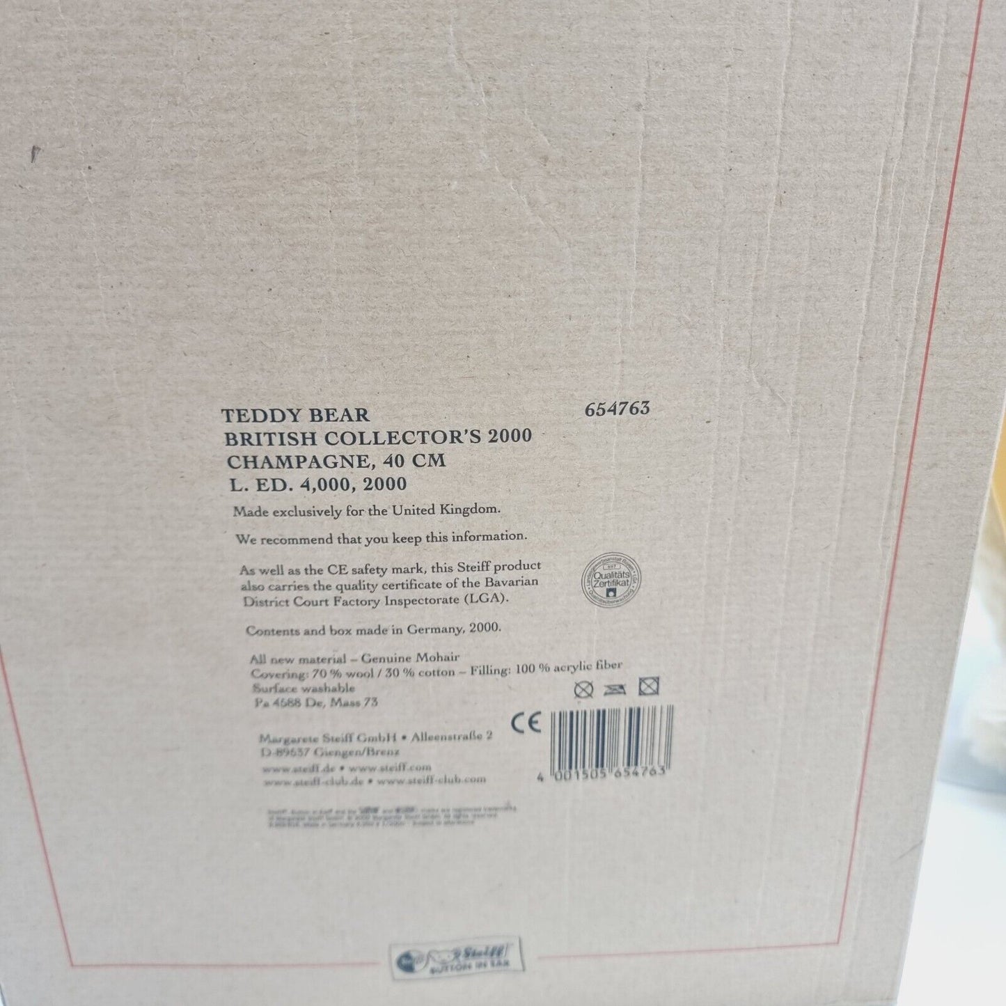 Steiff 654763 Teddybär British Collectors 35 cm Jahr 2000 limitiert 4000