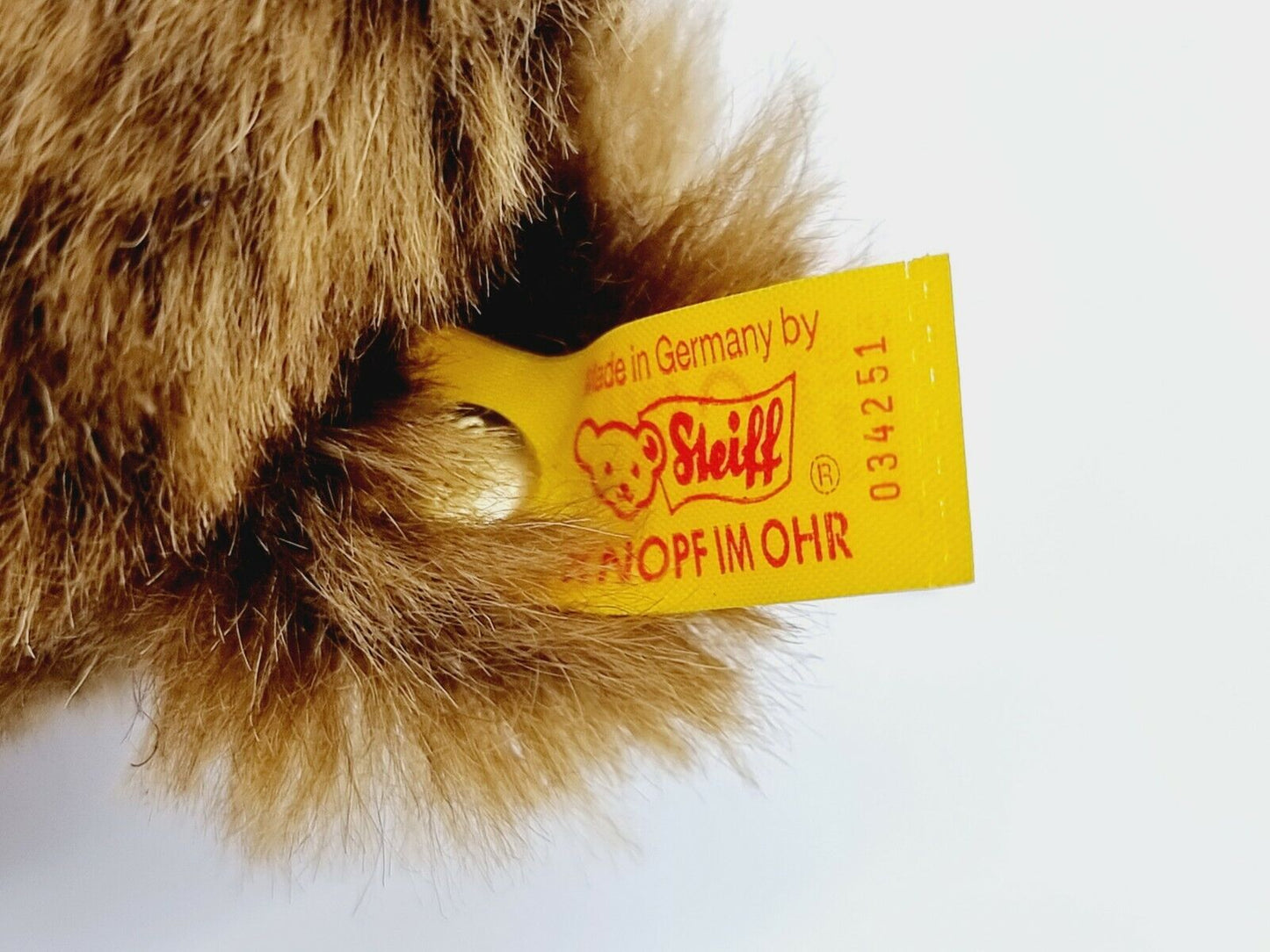 Steiff Tier Braunbär KFS 034251 Etikett 19 cm Mohair Soft Tierwelt Knopf Fahne