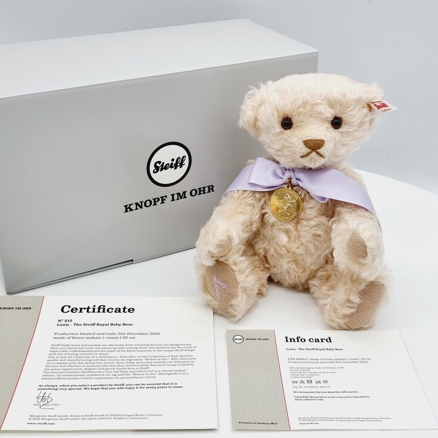 Steiff 690617 Teddybär Royal Baby Louis Zeitlimitierung aus 2018 26 cm Mohair