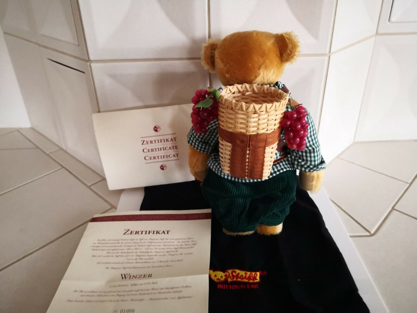 Steiff Teddybär Winzer rotblond, 32 cm, 670091, limitierte Auflage Zertifikat
