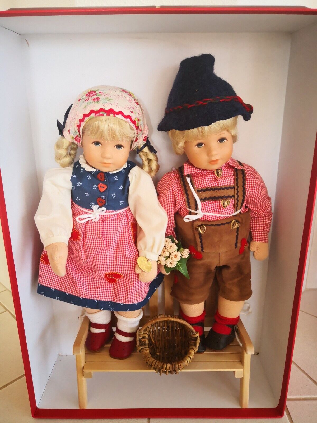 Käthe Kruse Puppenpaar "Erste Liebe" Sonderedition 100 Jahre Holzbank Karton