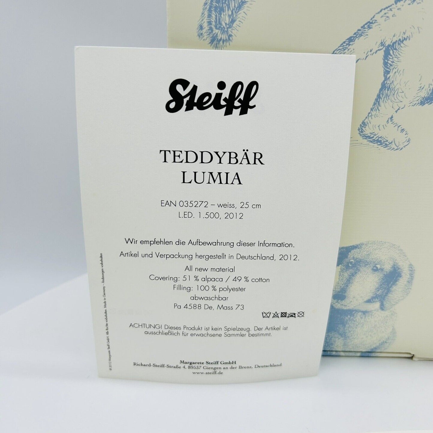 Steiff 035272 Teddybär Lumia limitiert 1500 aus 2012 25 cm Alpaca