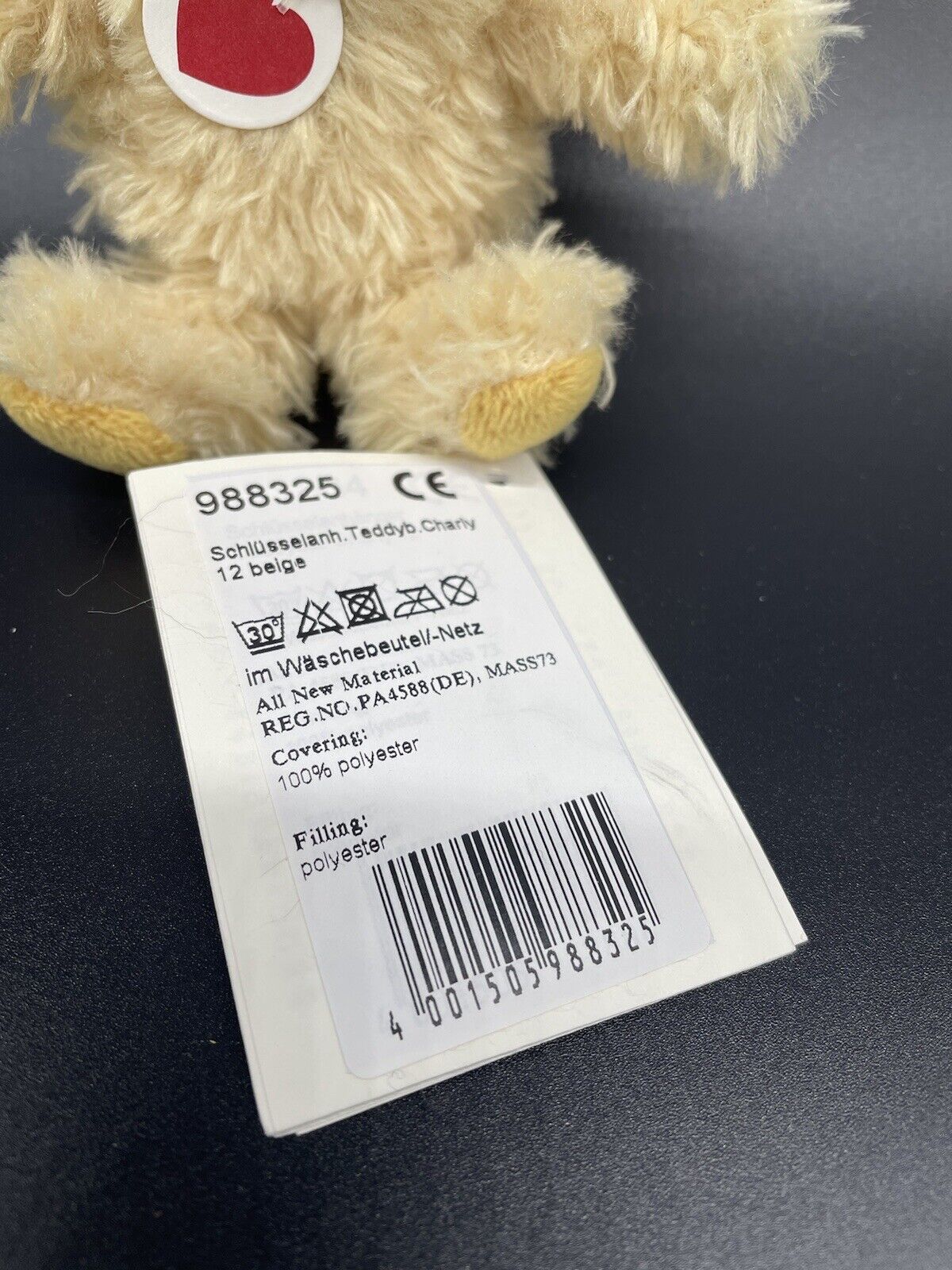 STEIFF Teddybär Schlüsselanhänger Plüsch Charly 12 cm NEU Herz KFS Knopf im Ohr