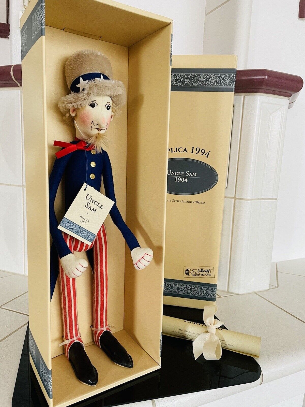 Steiff Uncle Sam Filzpuppe 1994 Handbemalt Leder Auflage 1.000 Stück 411601