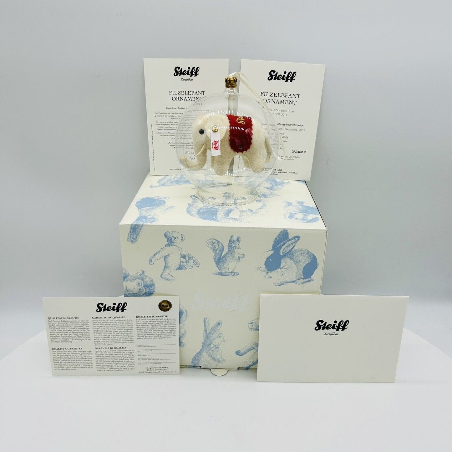 Steiff 021347 Ornament Filzelefant in Glaskugel limitiert 500 aus 2015 8 cm