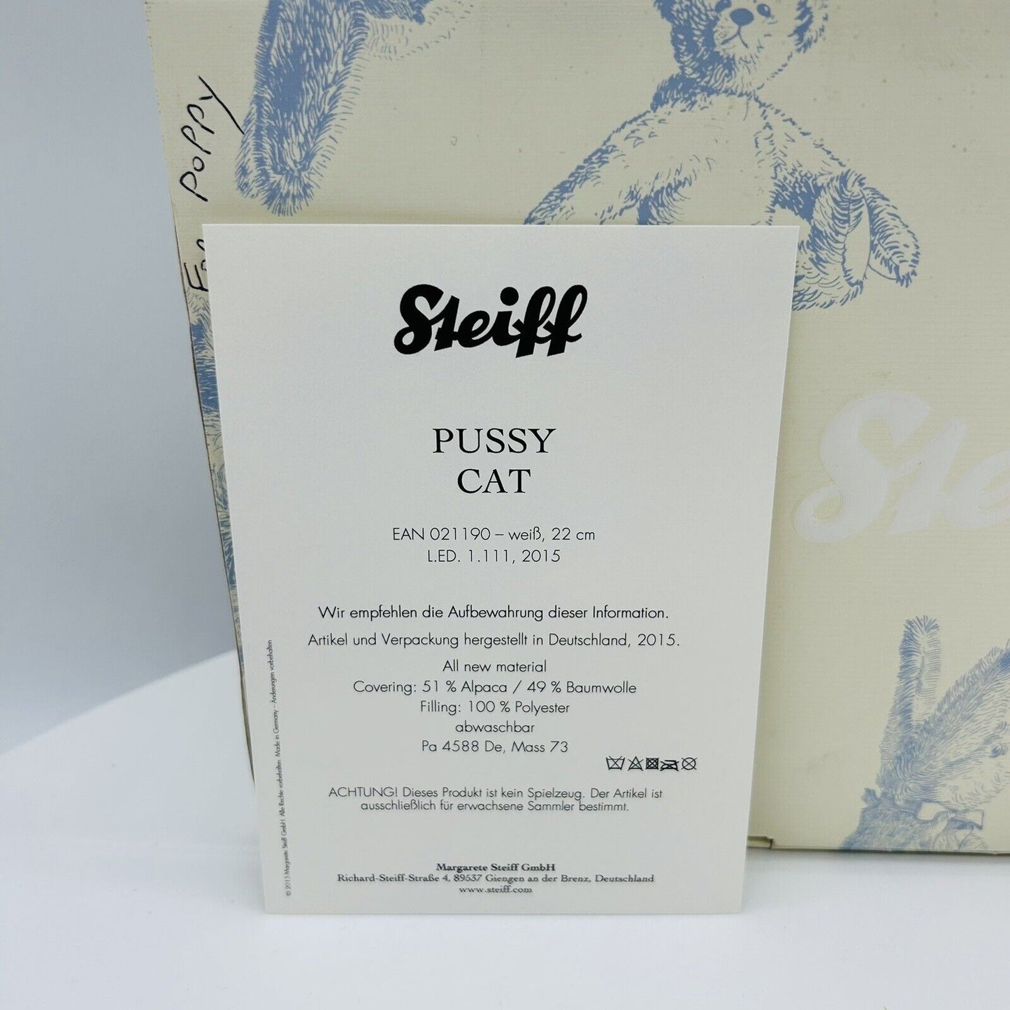 Steiff 021190 Katze Pussy Cat limitiert 1111 aus 2015 22 cm Alpaca