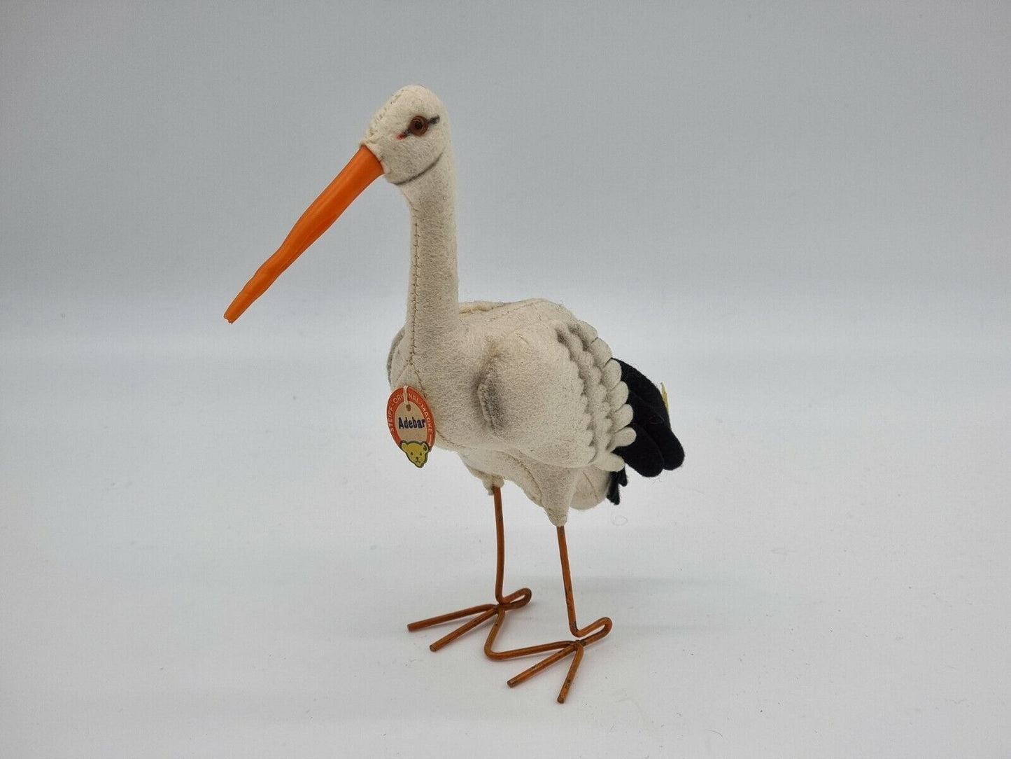Steiff Storch Adebar 1961 - 1967 Tier Filz 17 cm 1017,00 Knopf Fahne Schild KFS
