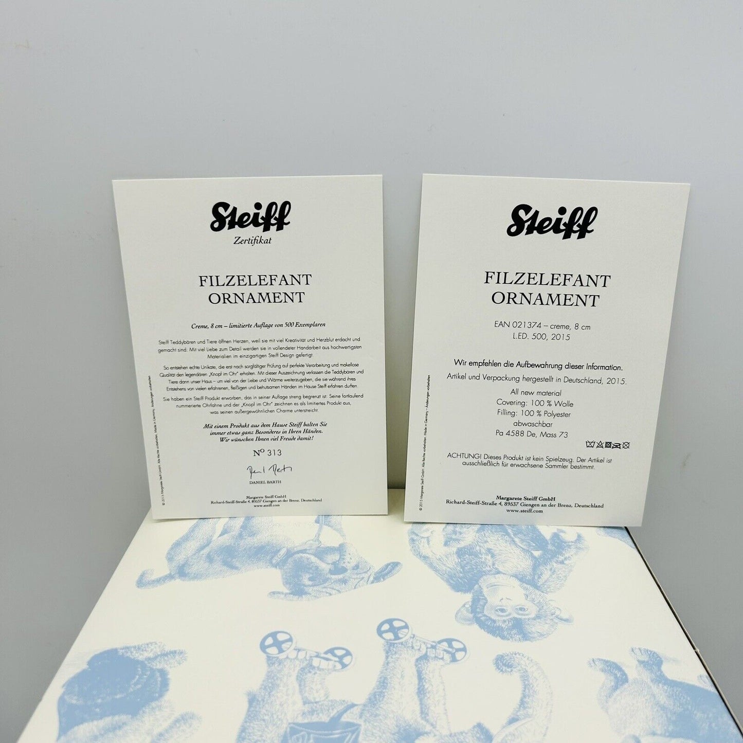 Steiff 021347 Ornament Filzelefant in Glaskugel limitiert 500 aus 2015 8 cm