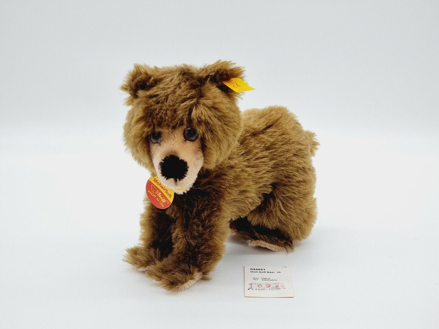 Steiff Tier Braunbär KFS 034251 Etikett 19 cm Mohair Soft Tierwelt Knopf Fahne
