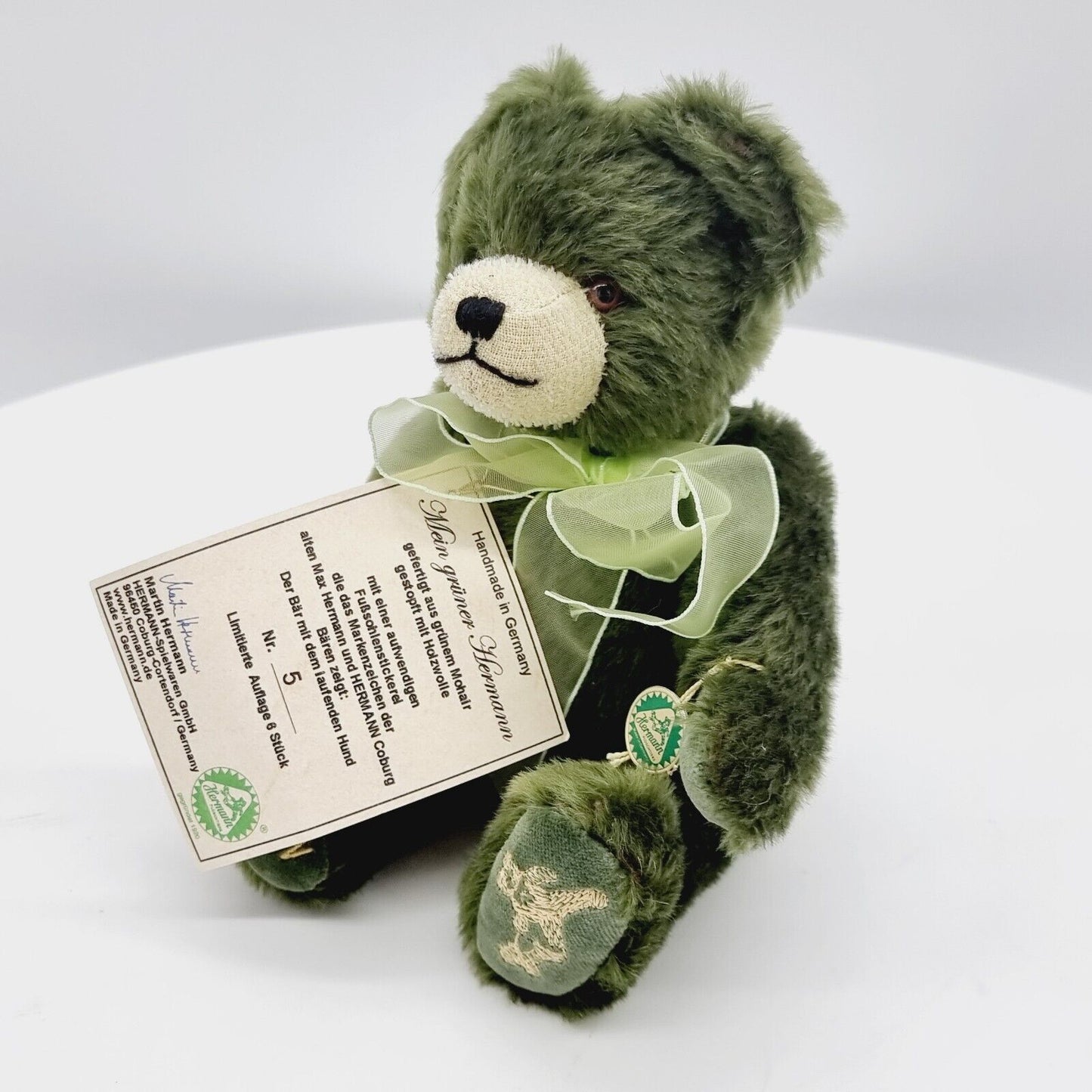 Hermann Coburg Teddybär Mein grüner Hermann limitiert 6 23 cm Mohair
