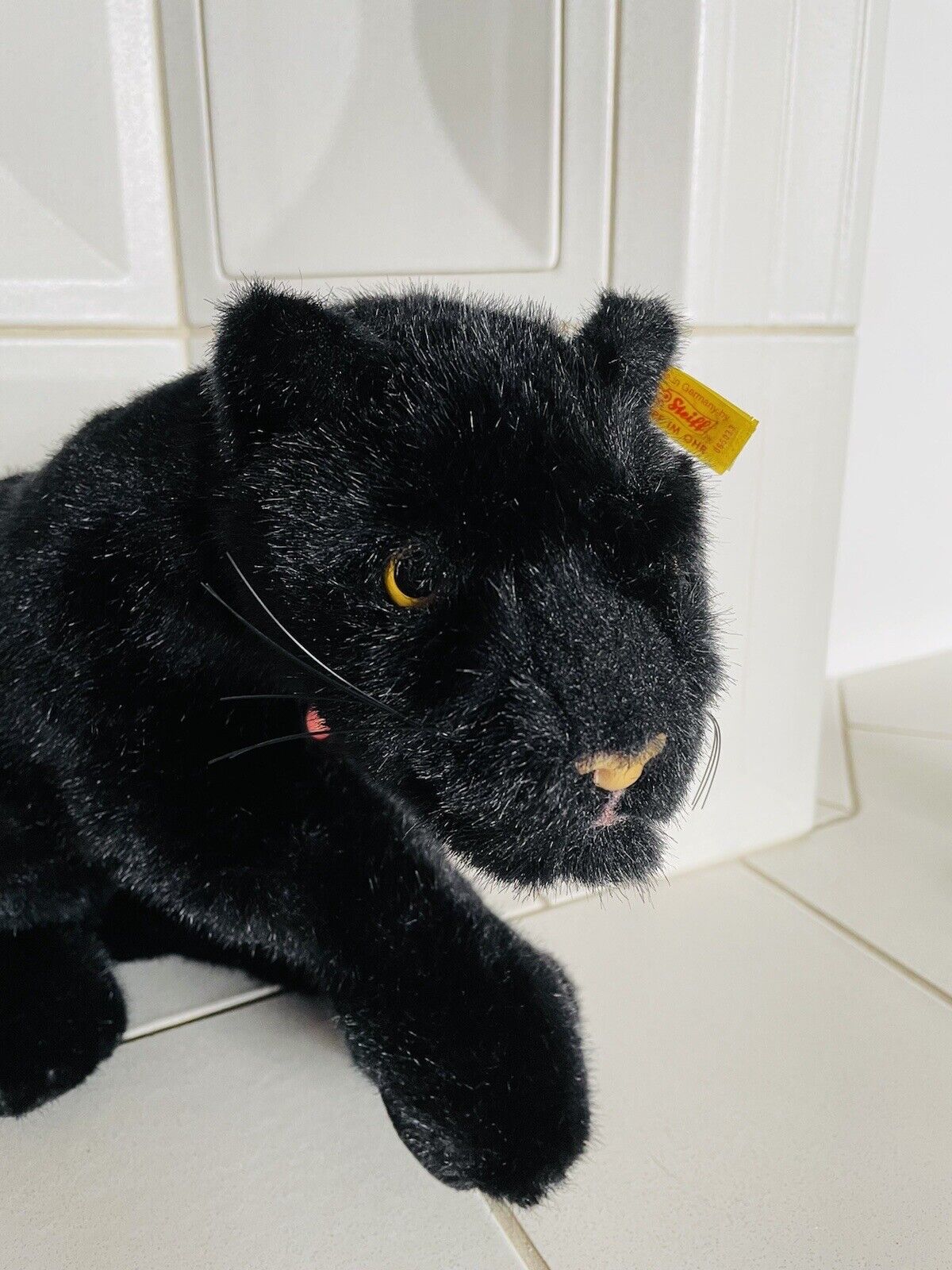 STEIFF Panther OKO sitzend 35 cm 065033 Knopf, Fahne u. Brustetikett - RARITÄT
