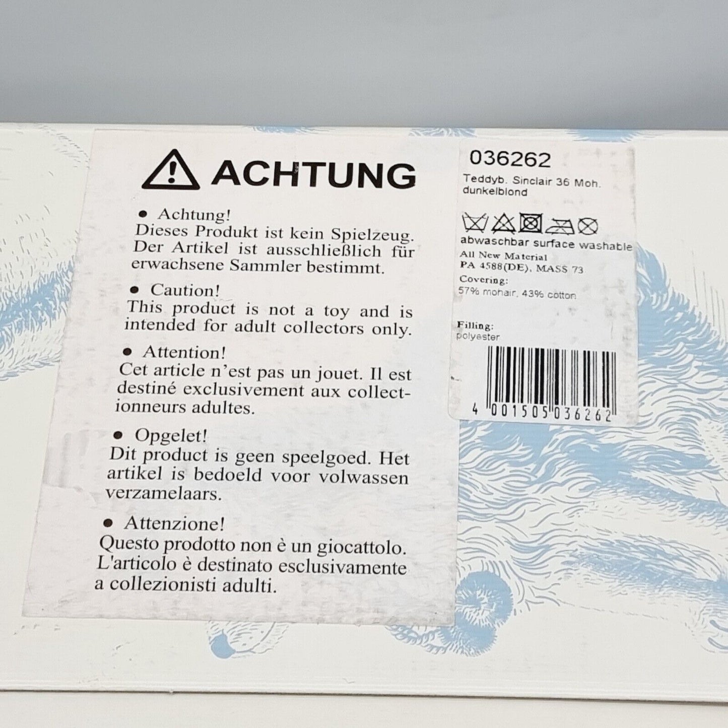 Steiff 036262 Teddybär Sinclair 36cm dunkelblond limitiert 1500 St. Jahr 2012