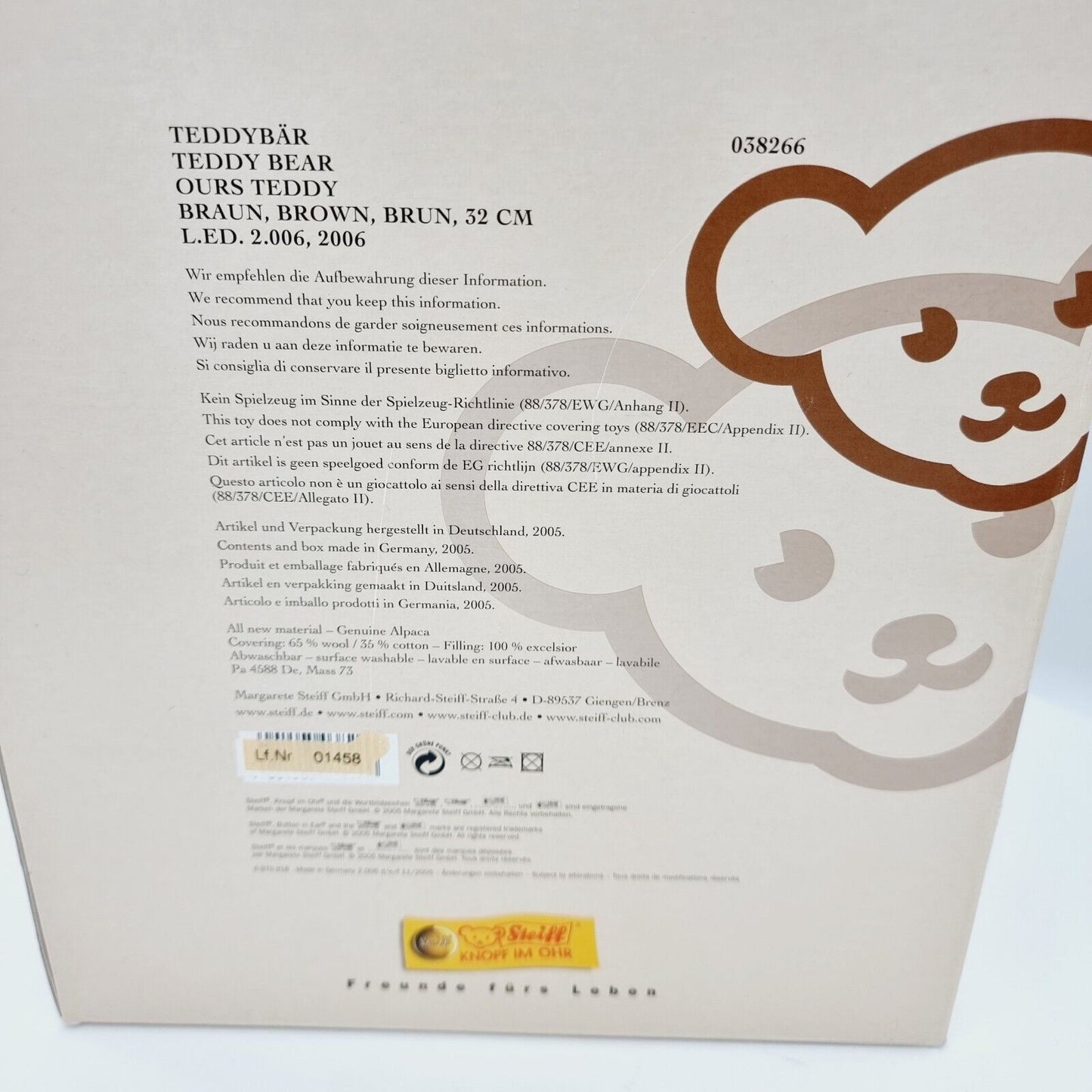 Steiff 038266 Teddybär mit Halsband limitiert 2006 aus 2006 32cm Mohair